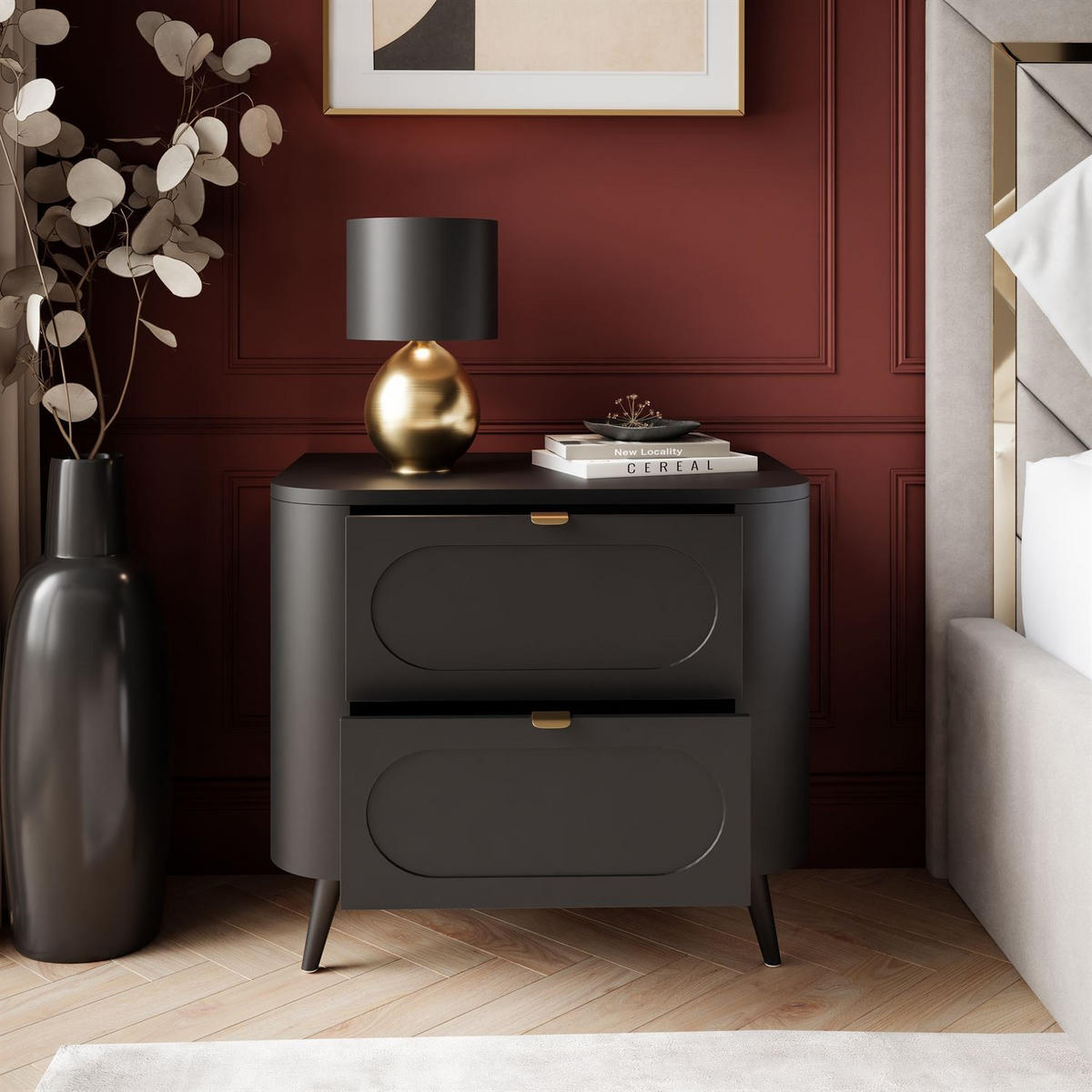 NACHTTISCH SHADOW II 2S mit Schubladen - Schwarz, Holzwerkstoff (60/54/40cm) - Lookway