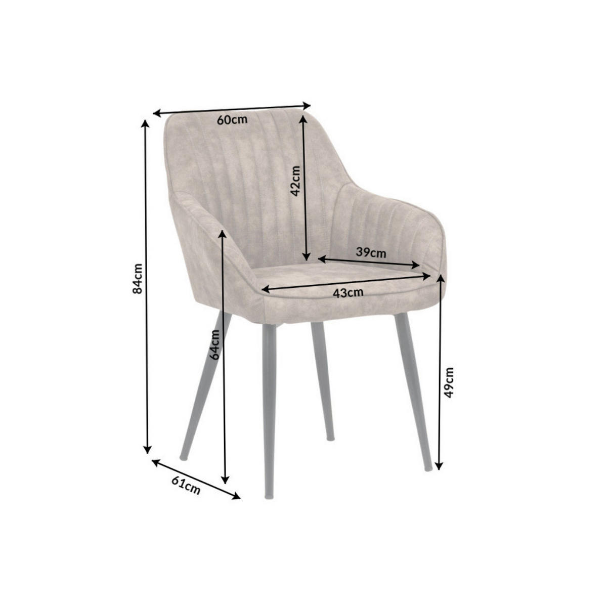 ARMLEHNSTUHL TURIN Microfaser Vintage Taupe - Taupe/Schwarz, Textil/Metall (60/84/61cm) - riess-ambiente