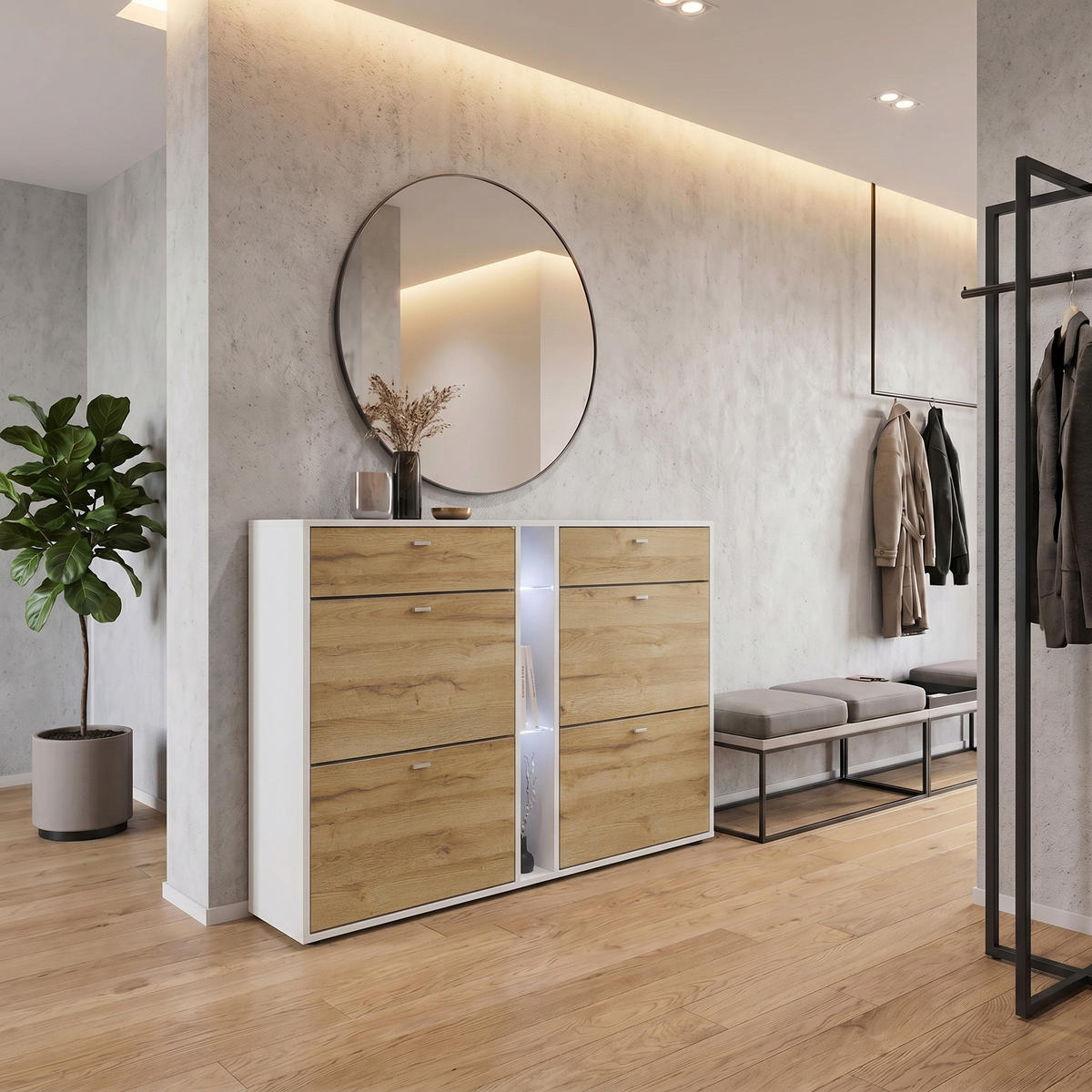 SCHUHSCHRANK Today Fronten in Eiche Natur - Eichefarben, Holzwerkstoff (155.5/95/28cm) - Vladon