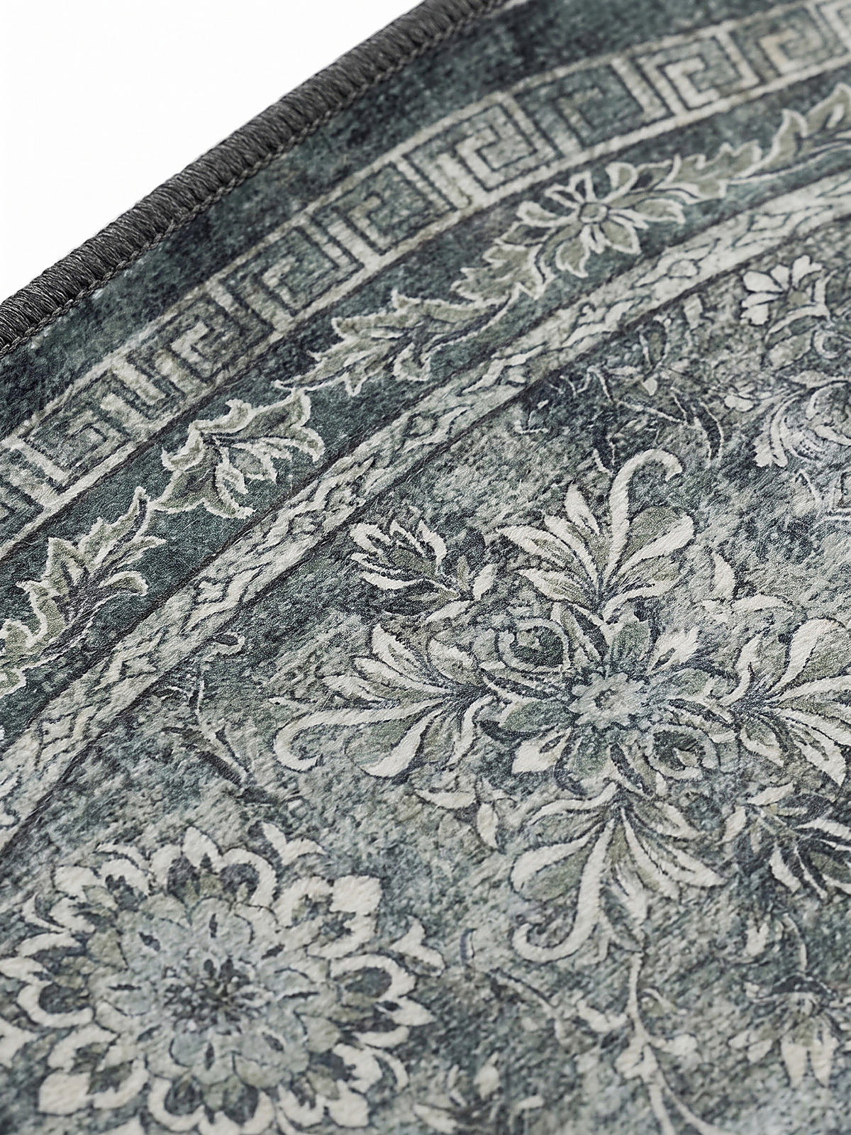 TEPPICH Kurzflor, waschbar, mit floralen Ornamenten, VERNANTE in Grün-Grau, Ø 120 cm - Grün, Textil (120/120cm) - KADIMA DESIGN
