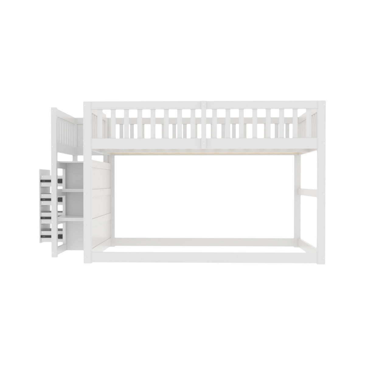 ETAGENBETT Niedriges 140/200 cm weiß mit Staufach und hohem Zaun-Design - Weiß, Holz (140/200cm) - OKWISH