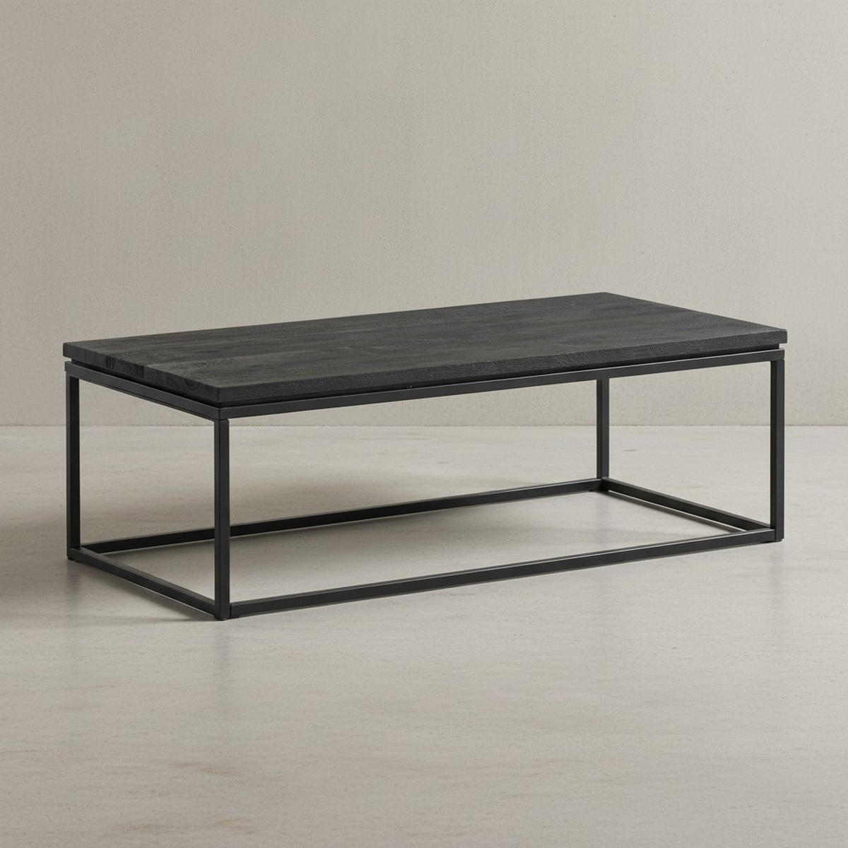 COUCHTISCH aus Mango Massivholz und Metall, Quadratisch, Natürliche Holzmaserung, Schwarz 120 x 60 x 40 cm - Schwarz, Holz/Metall (60/120/40cm) - KADIMA DESIGN