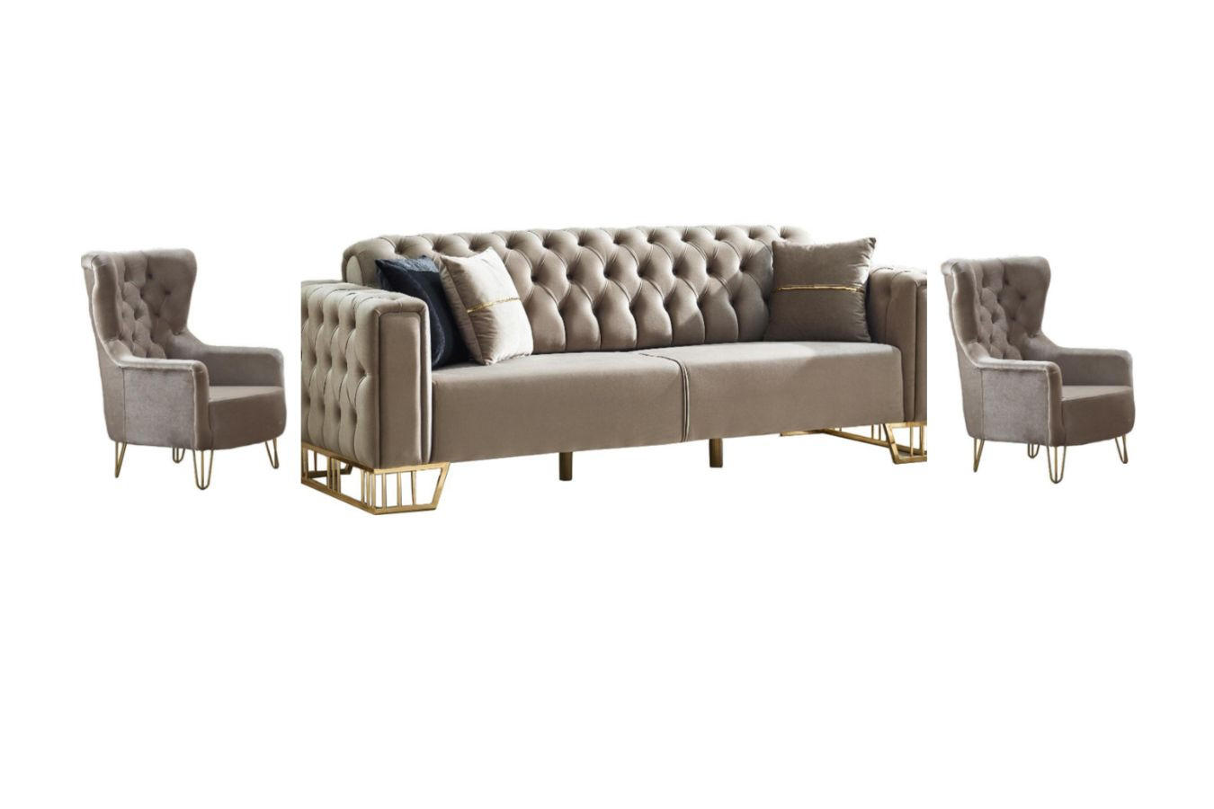 SITZGARNITUR Royce Beige Stellvariante:2+1+1 - Beige, Holz (170/88/90cm) - Villa Möbel