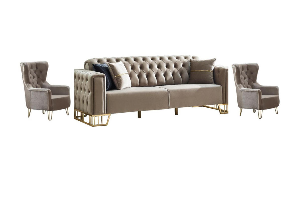 SITZGARNITUR Royce Beige Stellvariante:3+1+1 - Beige, Holz (230/88/90cm) - Villa Möbel