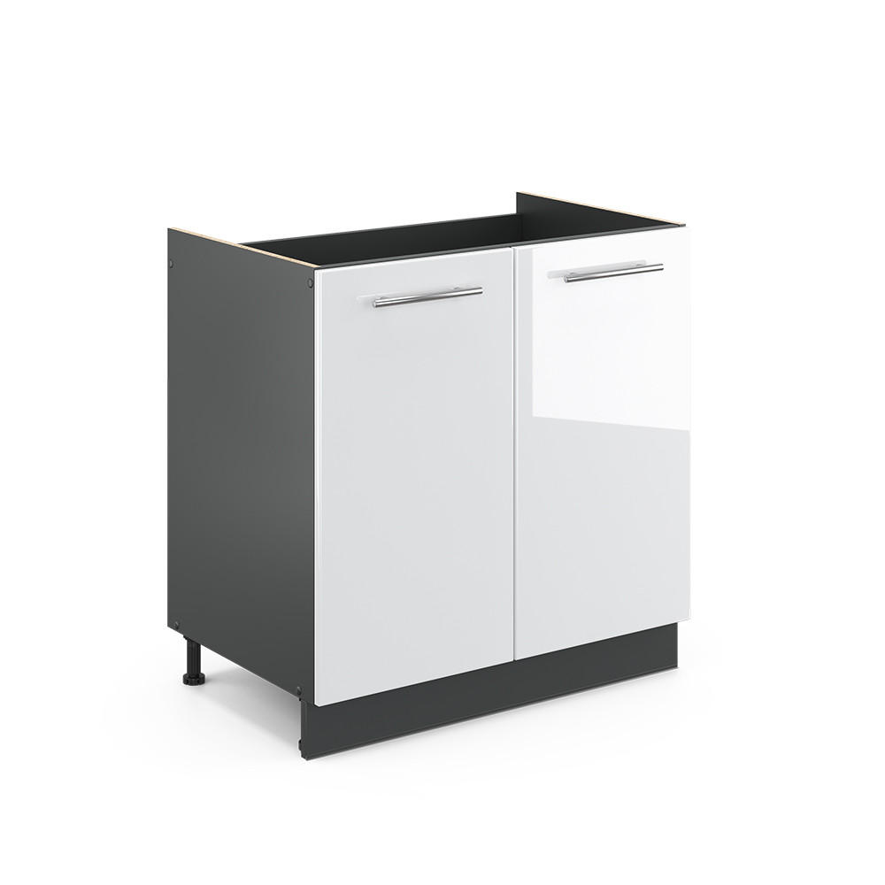 SPÜLENUNTERSCHRANK Fame-Line Weiß Hochglanz 80 cm ohne AP - Weiß Hochglanz/Anthrazit, Holzwerkstoff (80/82/51.6cm) - Vicco