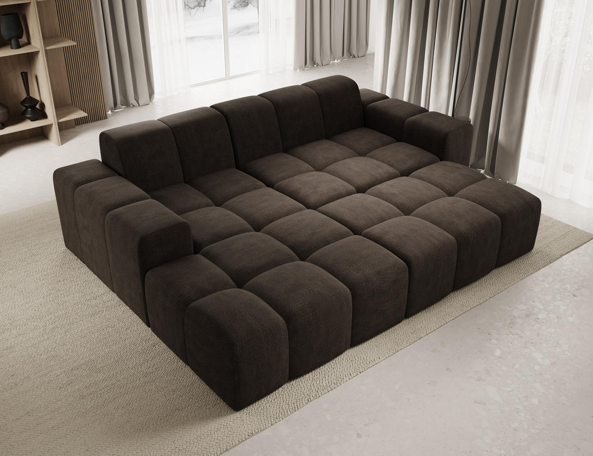 ECKSOFA Fogo mit Hocker, Couch L-Form, Sofa Links, Veloursstoff, 245x68x180 cm, Braun - Braun, Holz/Textil (180/245cm) - PROMETO Möbel