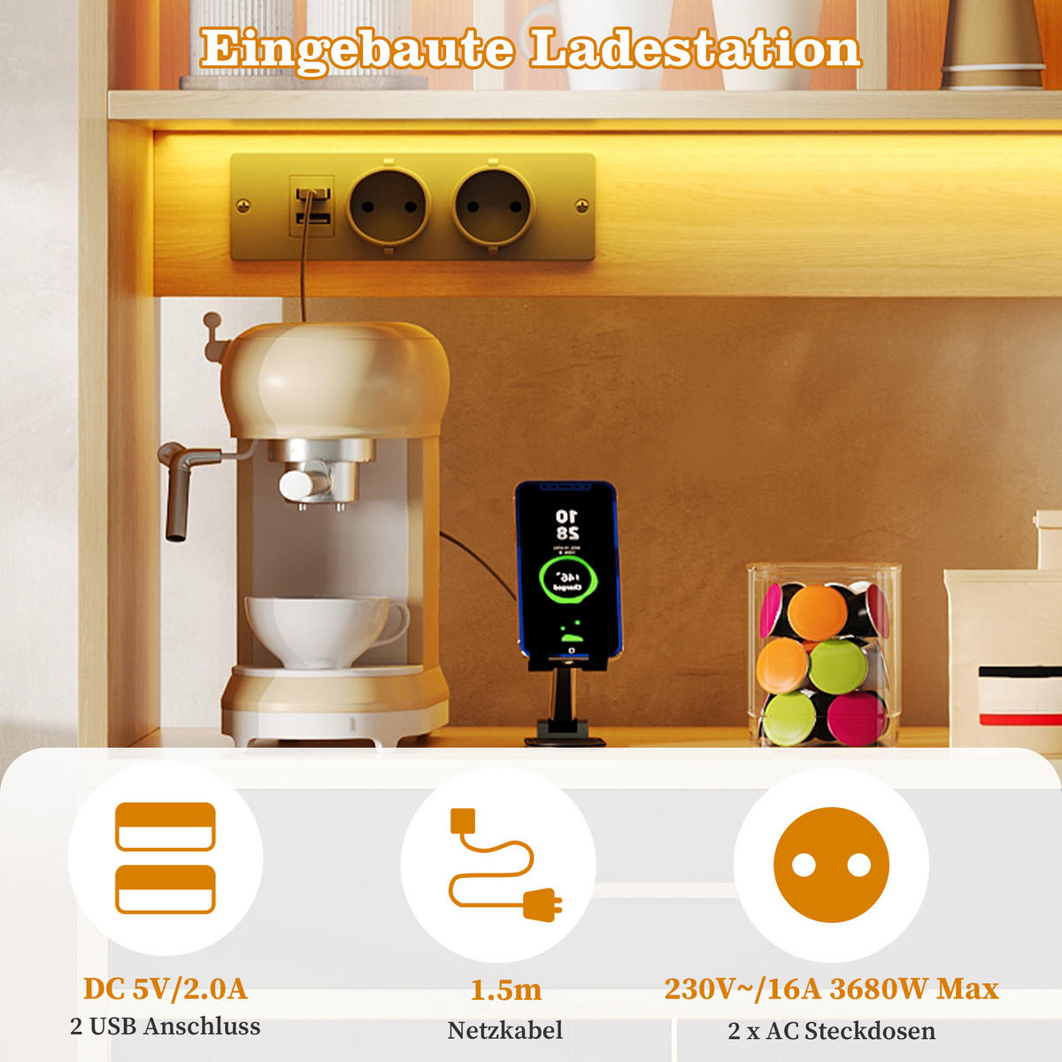 BUFFET 105/39/185 cm Schwarz mit farbwechselnder LED-Beleuchtung und 2 Schublade - Naturfarben, Holz (105/185/40cm) - Oxeza
