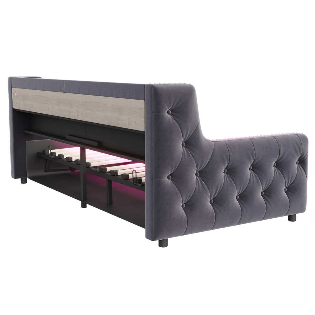 POLSTERBETT 90/200 cm DE-02101, in Dunkelgrau, mit Sofafunktion, LED und Hydraulik - Dunkelgrau, Metall (90/200cm) - ComfortXL