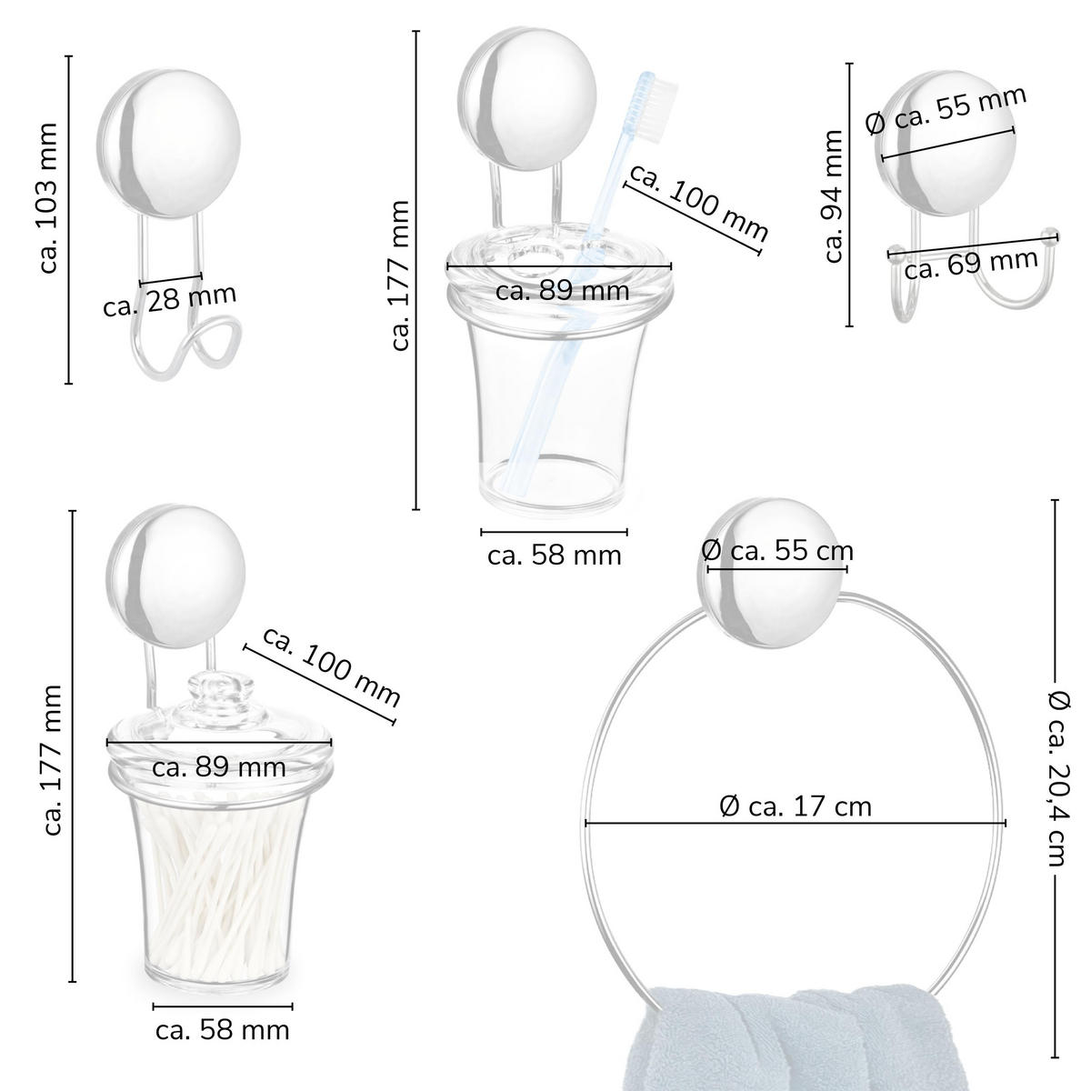 BADZUBEHÖR Starter-Set MOON-LOC 6tlg. - Edelstahlfarben, Metall (8.9/10.7/10cm) - bremermann