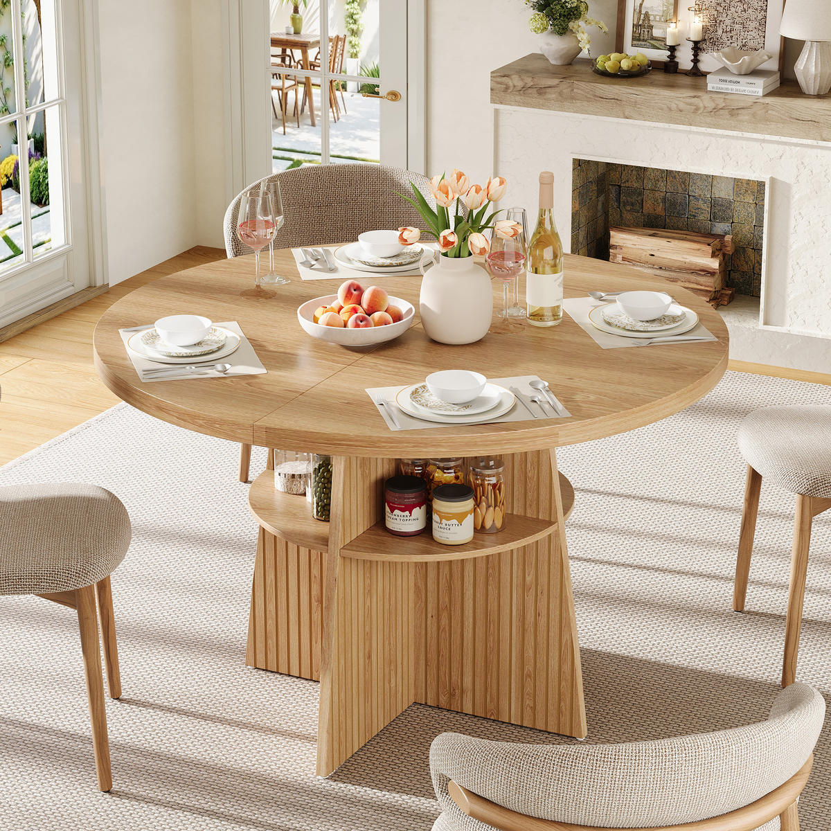 ESSTISCH ausziehbar 110-150 cm mit Ablagefläche DE-39851 Natur - Naturfarben, Holzwerkstoff (110/110/77.5cm) - ComfortXL