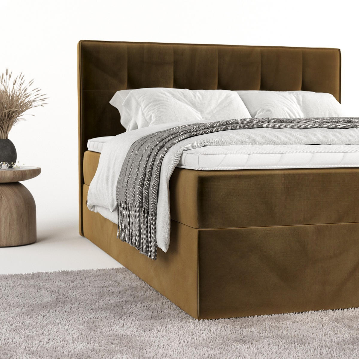 BOXBETT Mireo 180/200 cm Honiggelb im Kronos Stoff - Schwarz/Honig, Holz/Holzwerkstoff (180/200cm) - AltaBeds