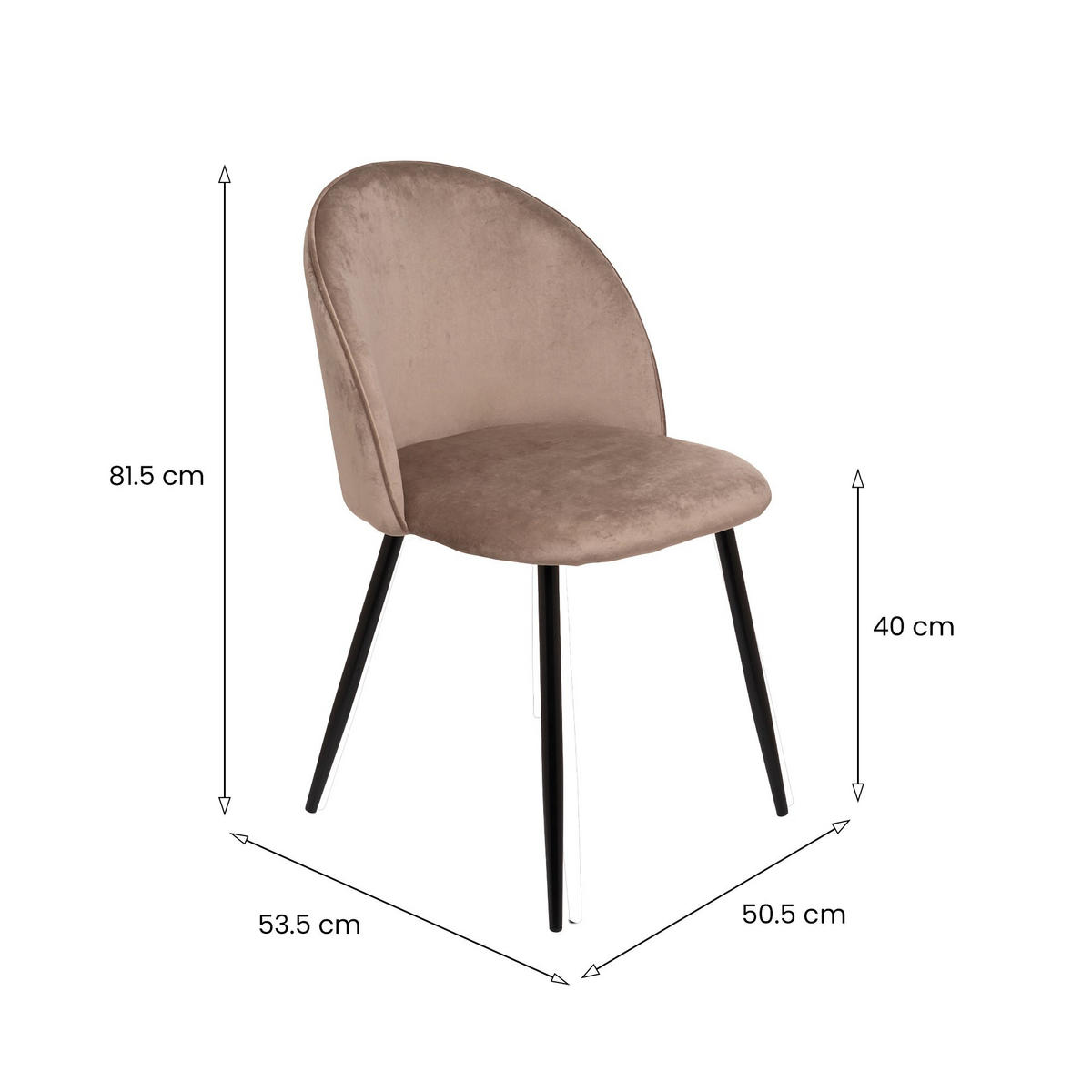 STUHL 4er Set in Metall Grau 53.5x50.5h81.5 - Schwarz, Metall (50.5/81.5/53.5cm) - DMORA