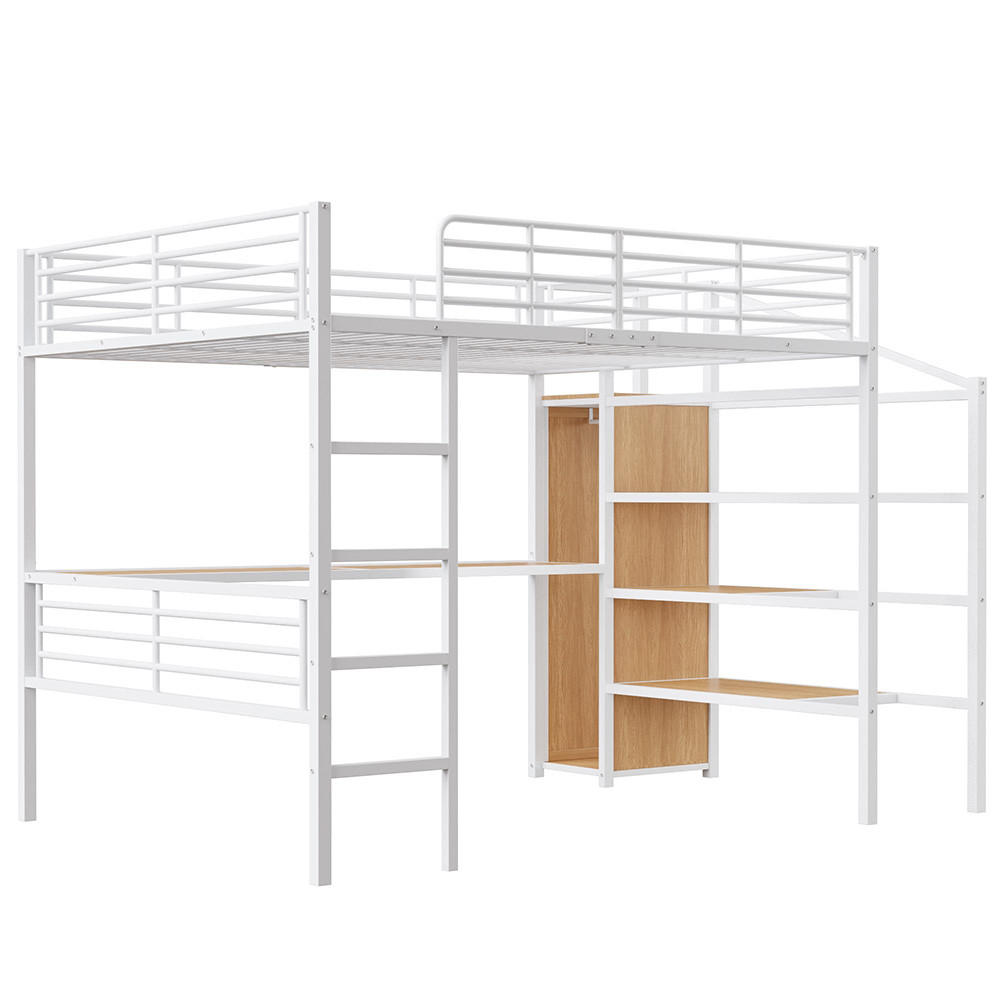 HOCHBETT 140x200cm mit offener Kleiderschrank in Weiß - Grau, Metall (140/200cm) - KOMHTOM