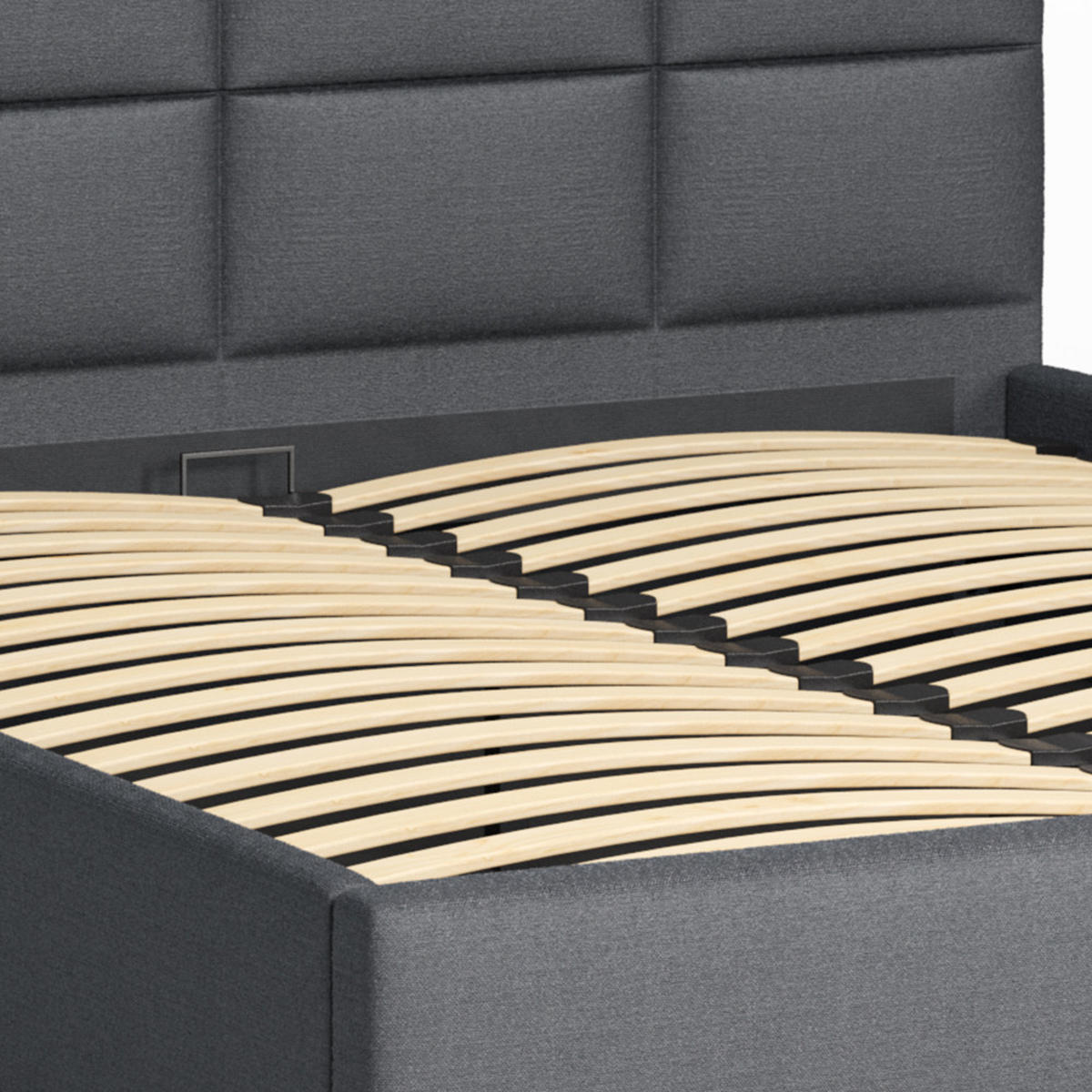 POLSTERBETT 160×200 mit Bettkasten und Lattenrost Mika 028-45 Graphit Dunkelgrau Geflochten inkl. KOMFORTSCHAUMMATRATZE Nova 7-Zonen H3 mittelfest 160 - Grau, Holz/Metall (160/200cm) - Jana