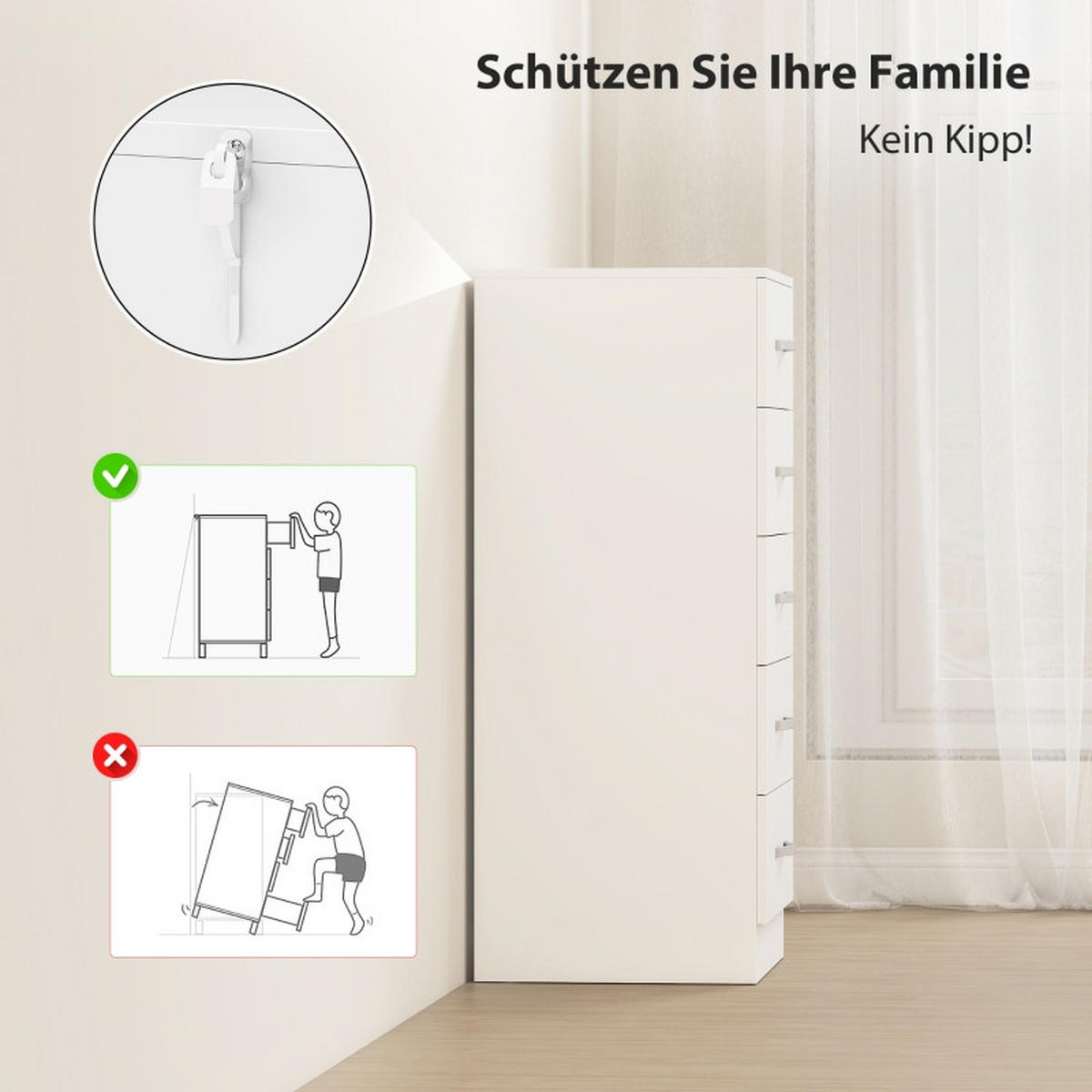 KOMMODE Weiß 40x85x35 cm schmal mit 5 Schubladen - Weiß, Holz (35/85/40cm) - Kaket