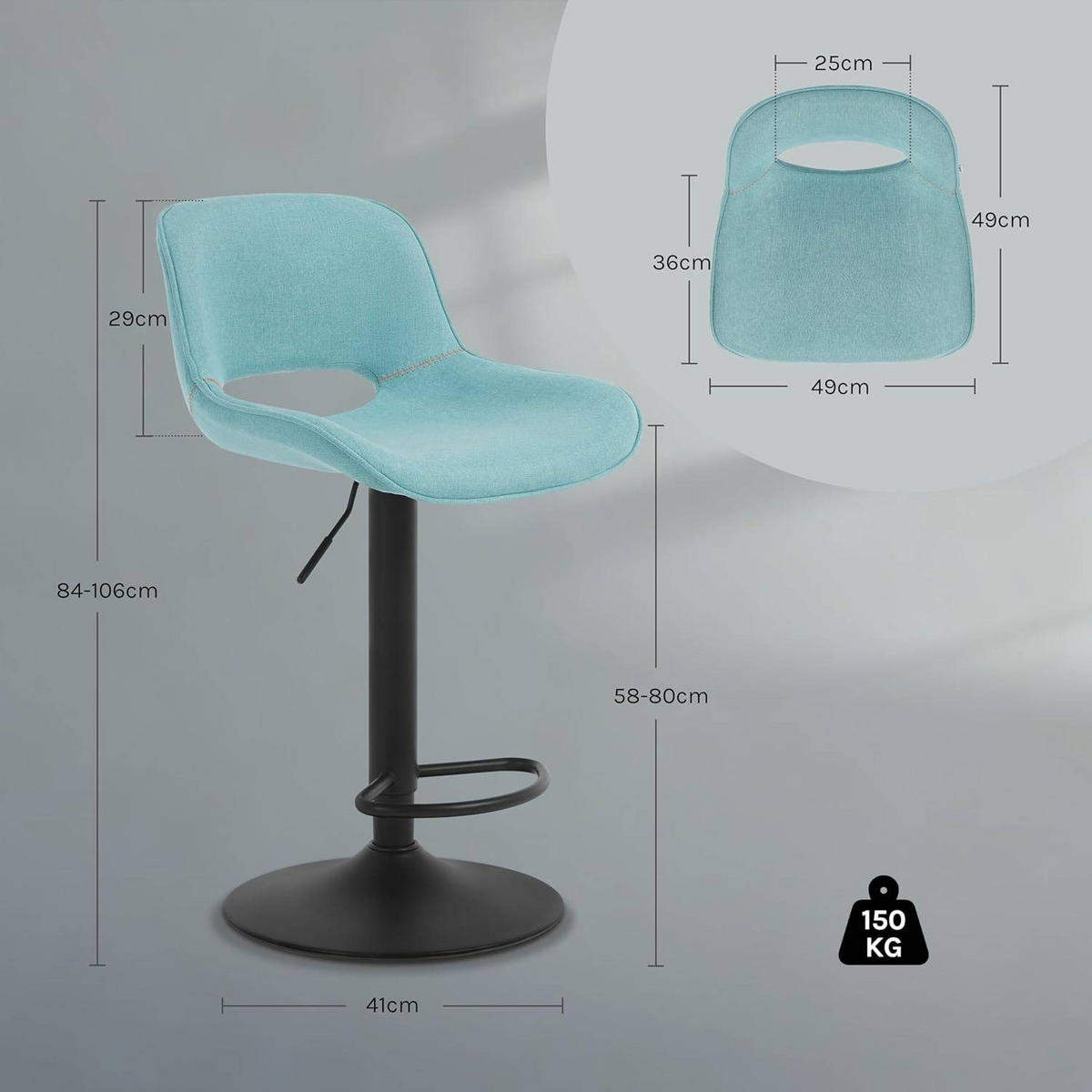 BARHOCKER höhenverstellbar, aus Metall - Blau, Textil/Metall (49/106/49cm) - Woltu