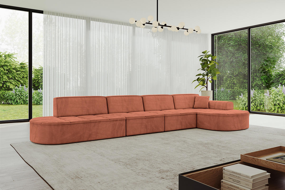 ECKSOFA Ottomane Rechts TARO-L3 - 413x171x79,5 cm Apricot - Koralle, Holzwerkstoff/Textil (413/171cm) - ALTDECOR