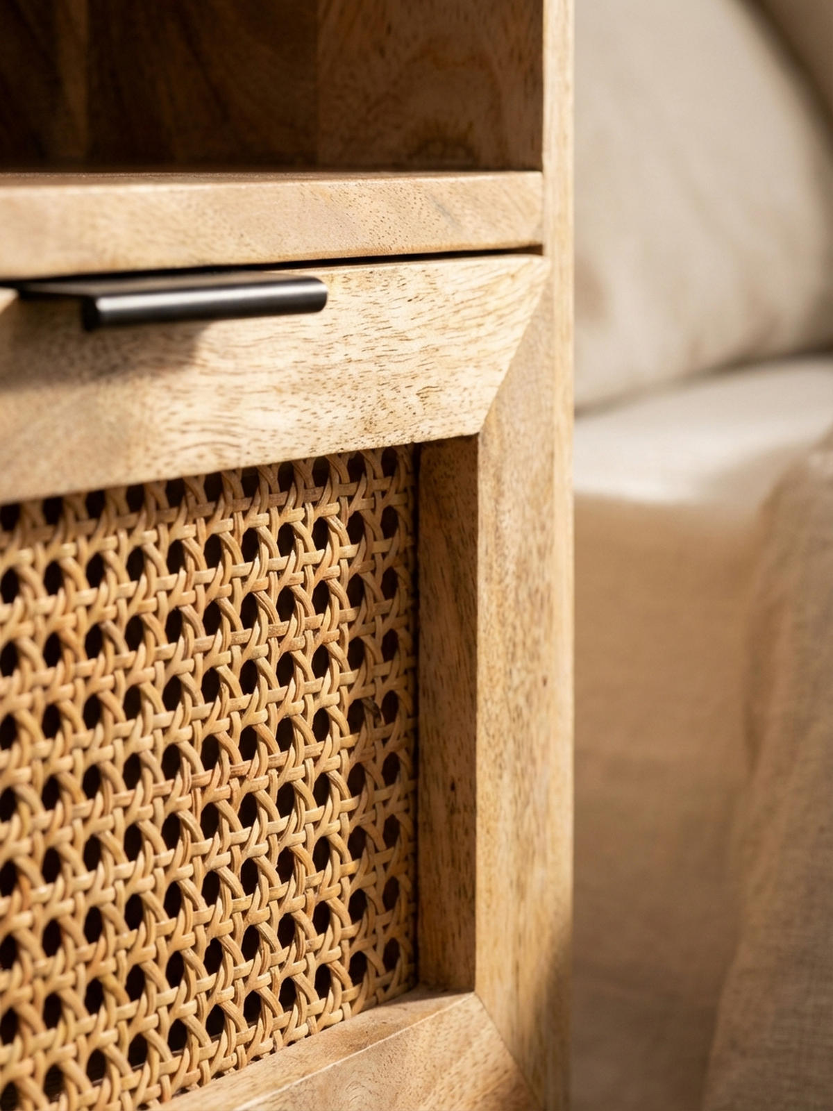 NACHTTISCH – Mango Massivholz/Rattan, 50x60x40 cm, 1 Schublade, Wiener Geflecht - Schwarz/Braun, Holz/Metall (50/60/40cm) - KADIMA DESIGN