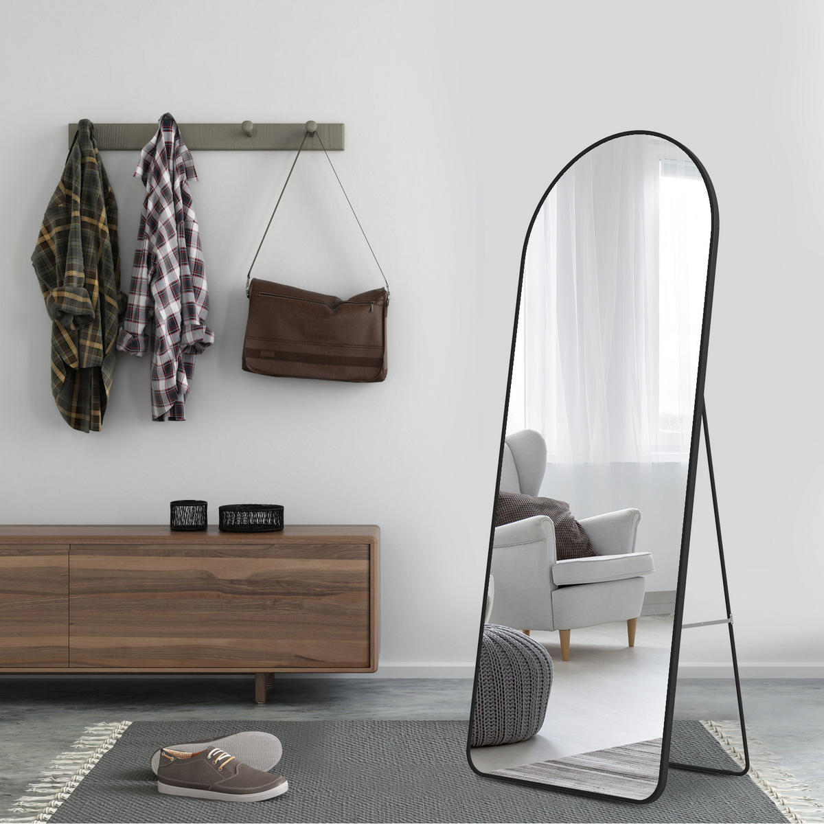 STANDSPIEGEL mit Rahmen Gehärteter Silberspiegel Schwarz 147/45 cm - Schwarz, Glas/Metall (45/147/147cm) - EMKE
