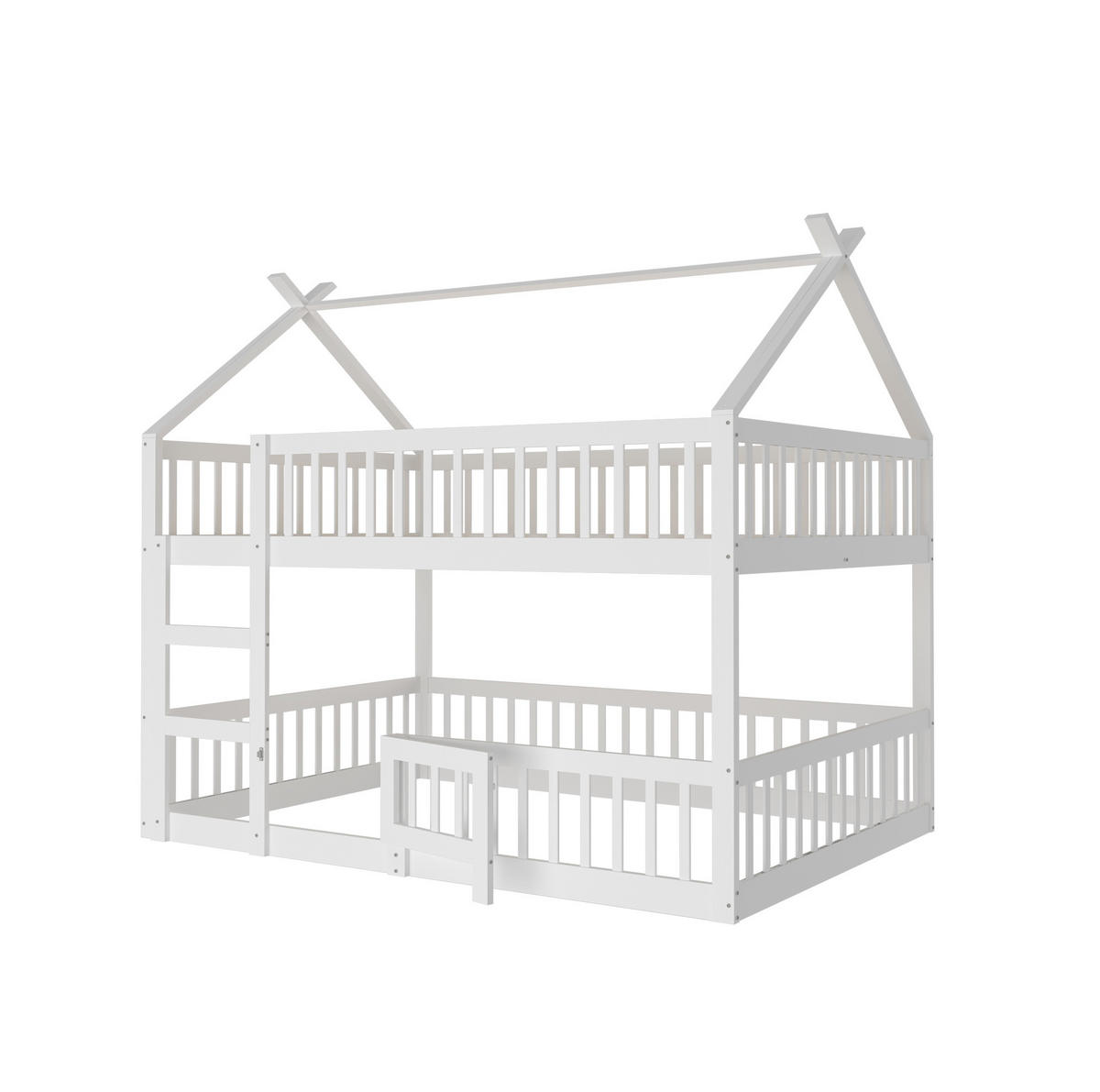 ETAGENBETT 140/200 cm Weiß mit Treppe und Hochsicherheitszaun - Weiß, Holz (140/200cm) - OKWISH