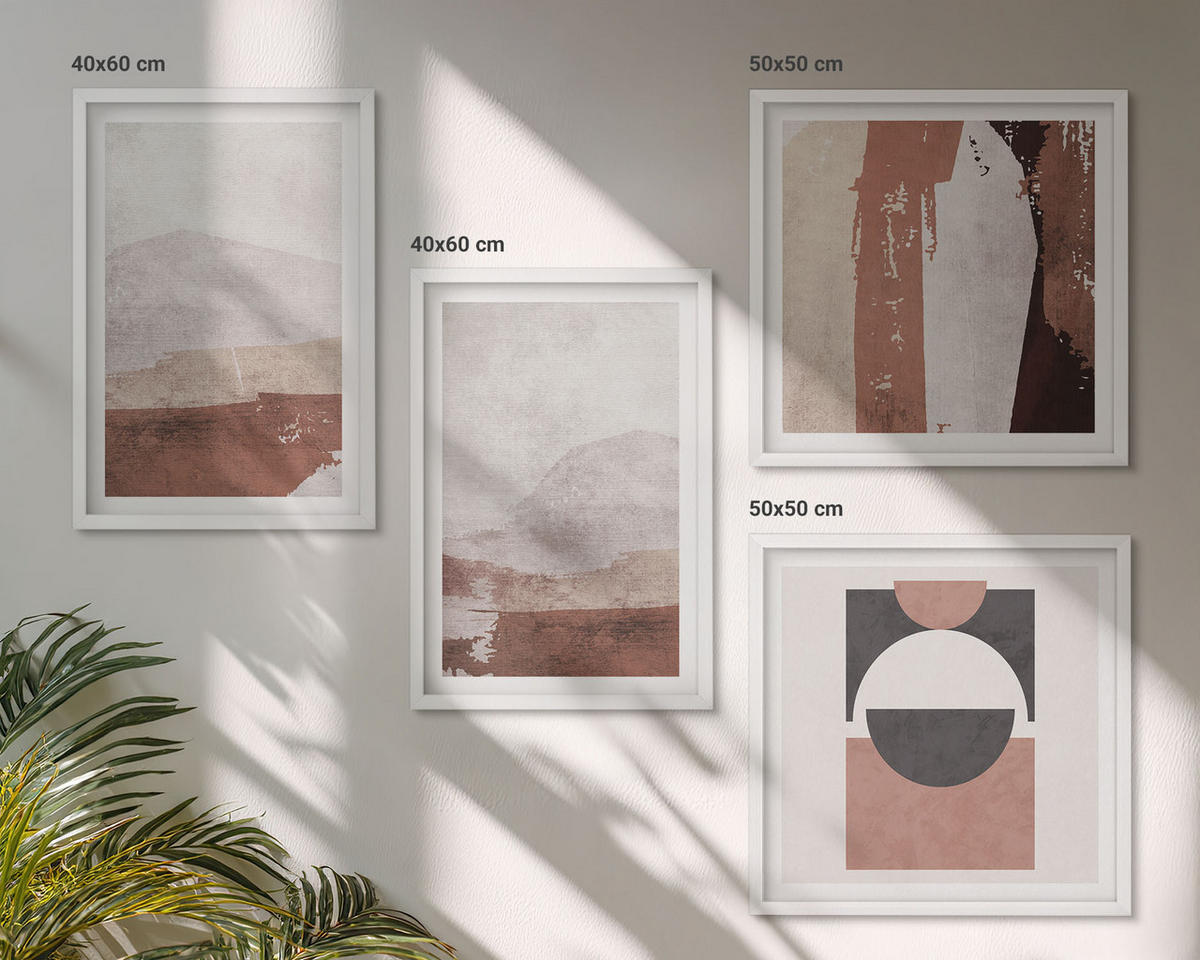 BILDER SET 4er Set - 50x50 cm & 40x60 cm Weißer Rahmen - Abstrakte braune Muster - Weiß, Kunststoff (50/50cm) - TULUP