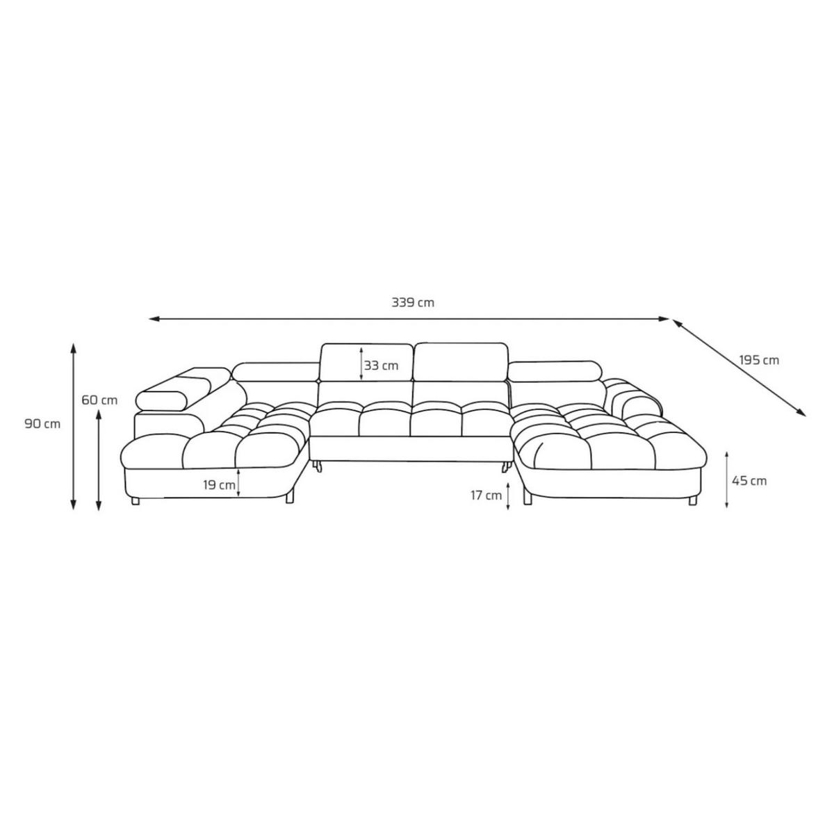 ECKSOFA U-Form BOWL U Links mit Schlaffunktion 125x265 Velours Grün - Schwarz/Grün, Holz/Textil (339/90/195cm) - Muffo
