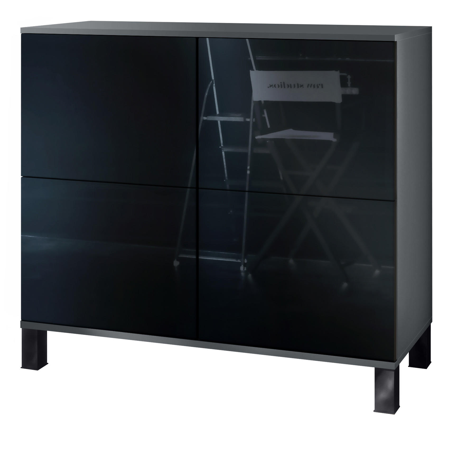 Vladon Kommode Schwarz Hochglanz 92.5x84.5x35 cm