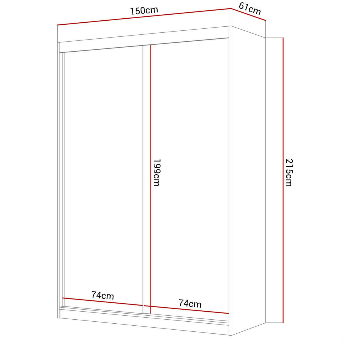 SCHIEBESCHRANK CAMARO III mit Spiegel 150 cm Schwarz - Schwarz, Holzwerkstoff (150/215/59cm) - Lookway
