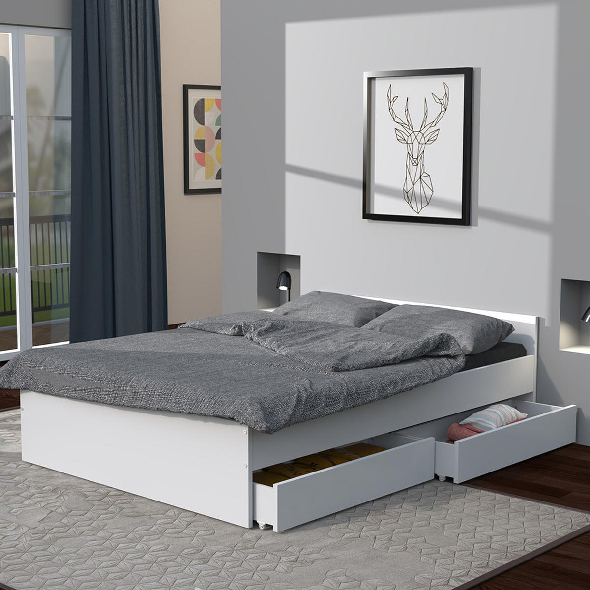 BETT KAPPA mit Schubladen/ Bett 140x190 - Weiß - Weiß, Holzwerkstoff (140/190cm) - Weber Industries