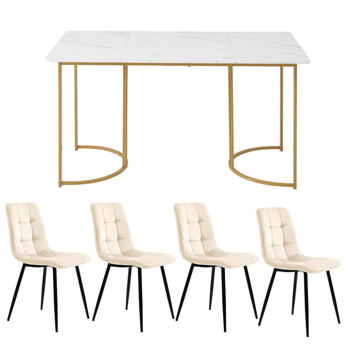 JÍDELNÍ SESTAVA 140x80cm MDF Bílá Béžová - béžová, kompozitní dřevo (140/75/80cm) - FLIEKS