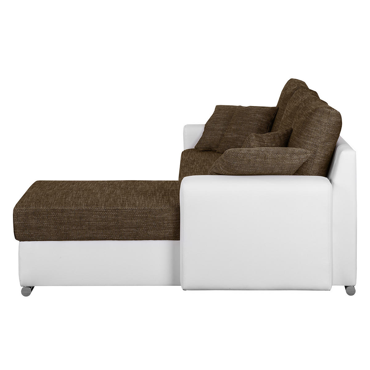 ECKSOFA mit Schlaffunktion - Kunstleder / Strukturstoff, beidseitig montierbar - Weiß/Braun, Kunststoff (240/166cm) - home24