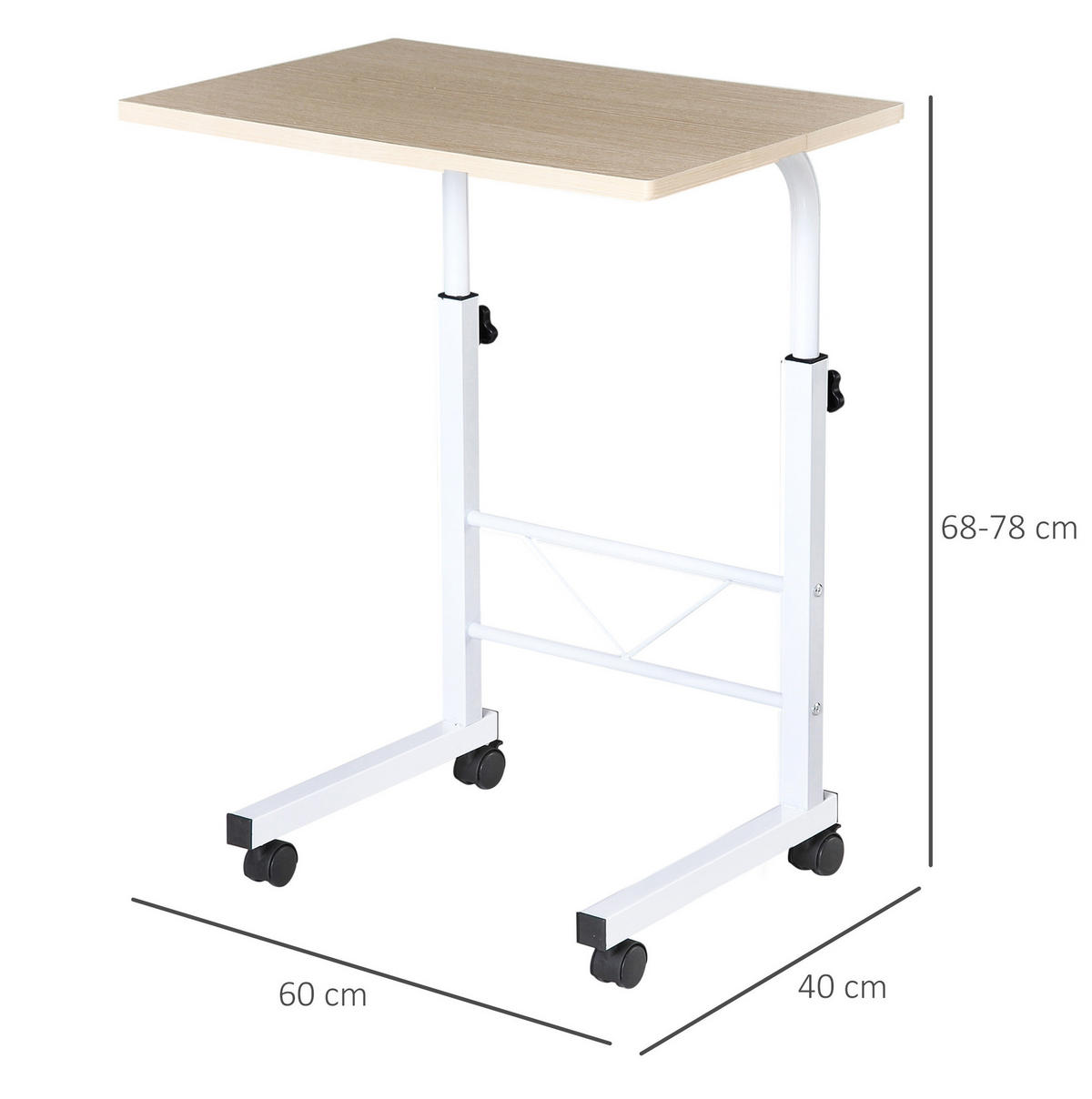 BEISTELLTISCH 60/40/68-78 cm in Ahornoptik, höhenverstellbar mit Rollen - Ahornfarben, Metall (60/40/78cm) - Flora Grace