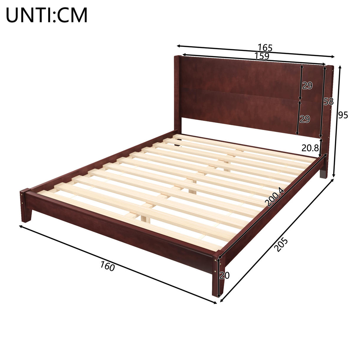 PLATTFORMBETT 160/200 cm mit Kopfteil und Lattenrost aus MDF und Kiefer, Braun - Braun, Holzwerkstoff (160/200cm) - Redom