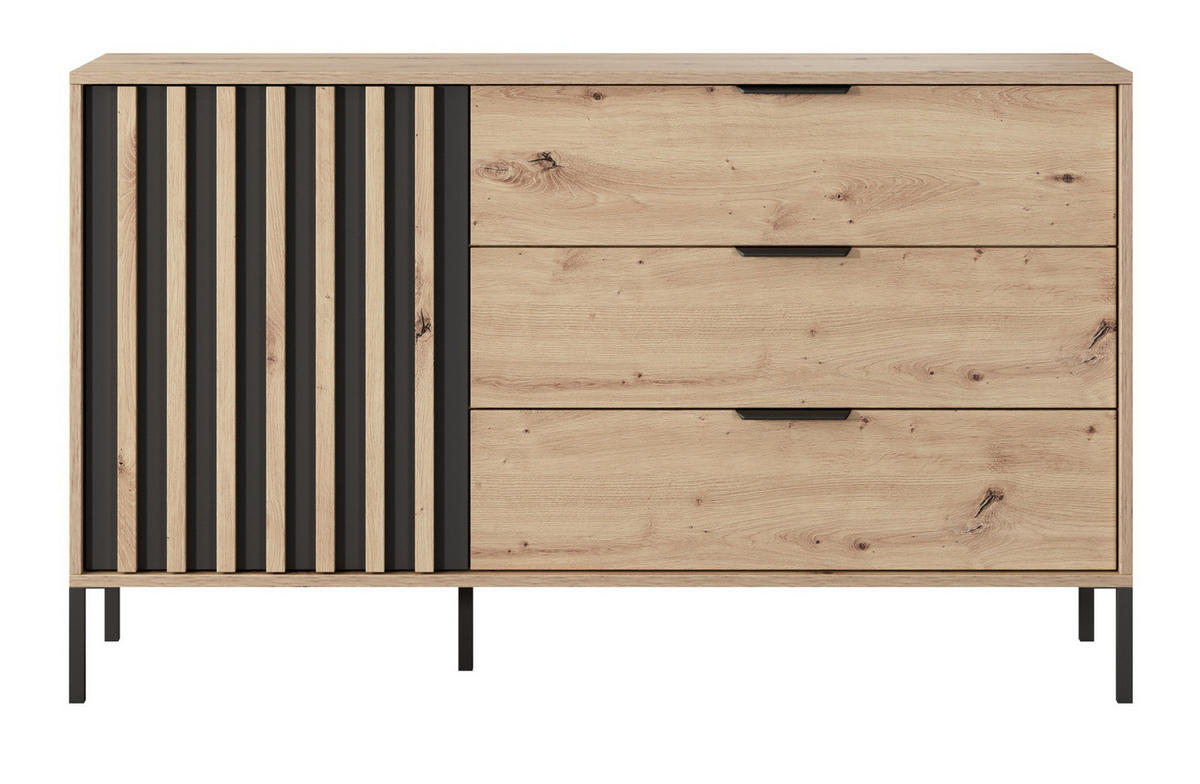 KOMMODE mit Schubladen 140 cm Arcadia, Lamellen, Beine, Eiche Artisan - Eiche Artisan, Holz (137/81/39cm) - Emporius