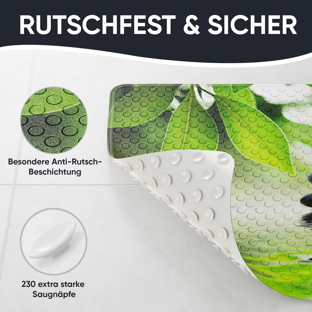 BADEMATTE Harmony - Grün, Kunststoff (53/53cm) - Sanilo