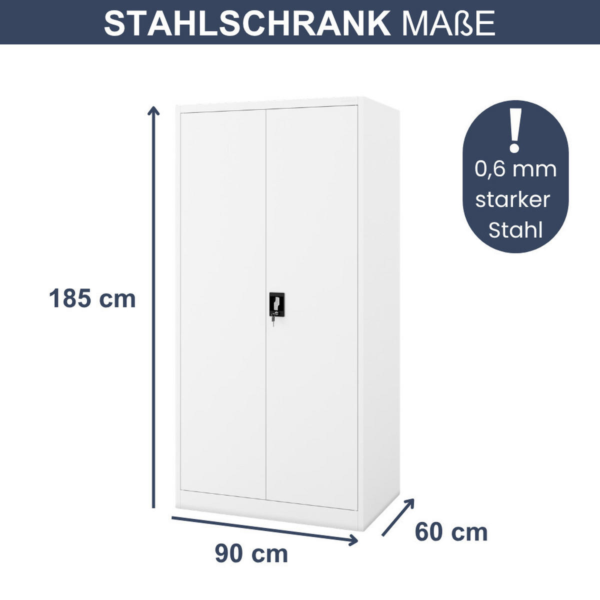 AKTENSCHRANK abschließbar KADO Flügeltüren 185x90x60cm Weiß - Weiß, Metall (90/185/60cm) - DELUKE
