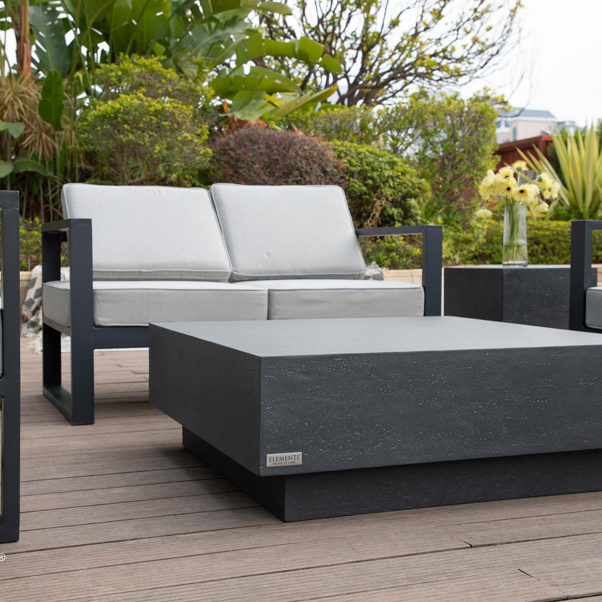 COUCHTISCH TEVERE aus GF-Beton Quadratisch, Wetterbeständig, 102x102x36 cm - Dunkelgrau, Naturmaterialien (102/102/36cm) - Elementi
