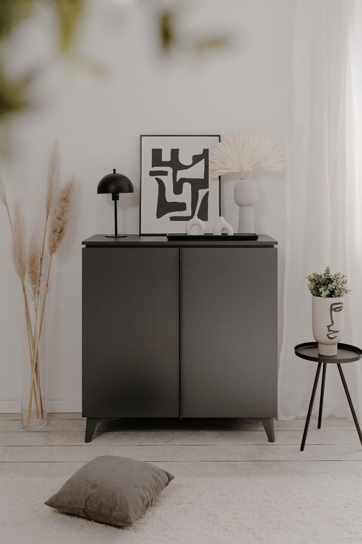 SIDEBOARD 2 Türen L88 cm - BERTRIX - Schwarz, Holzwerkstoff (88/92/40cm) - Finori GmbH