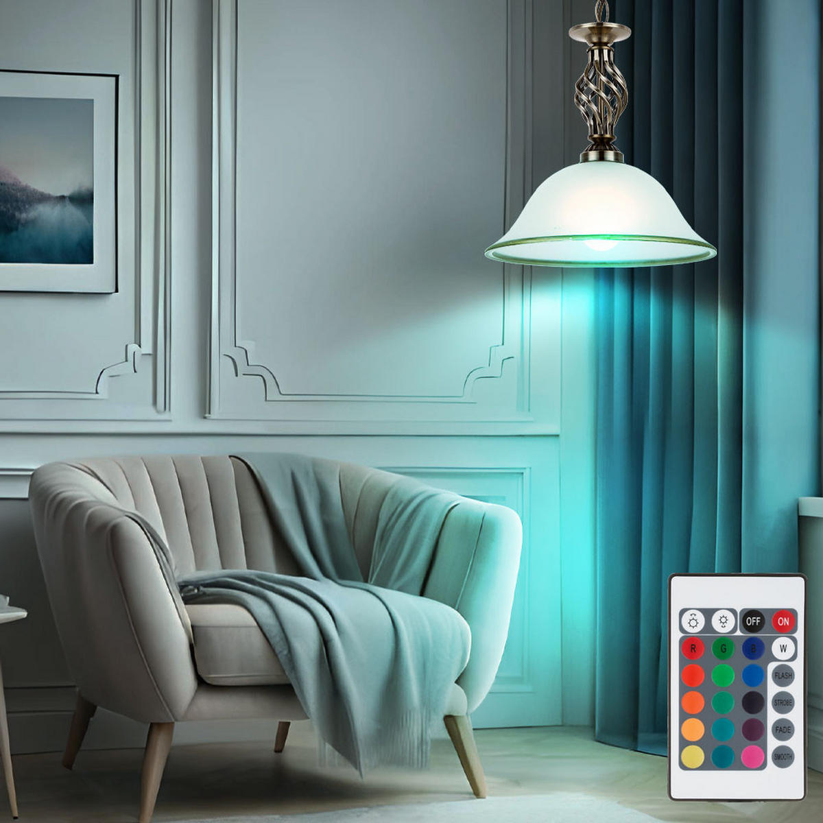 LED HÄNGELEUCHTE ODIN Messing satiniert - Messingfarben, Glas (30/30/120cm) - Globo Lighting