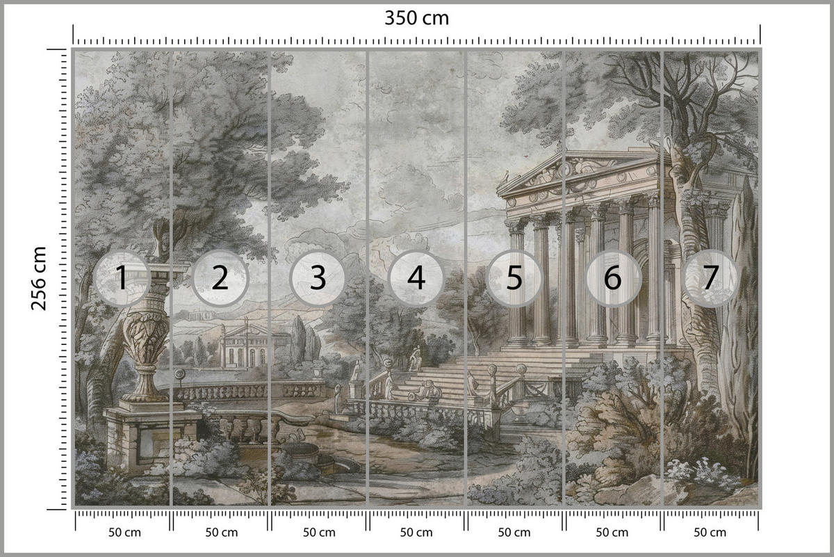 FOTOTAPETE Antike Architektur Bäume Landschaft 350x256 - Beige/Violett, Papier (350/256cm) - Muralo