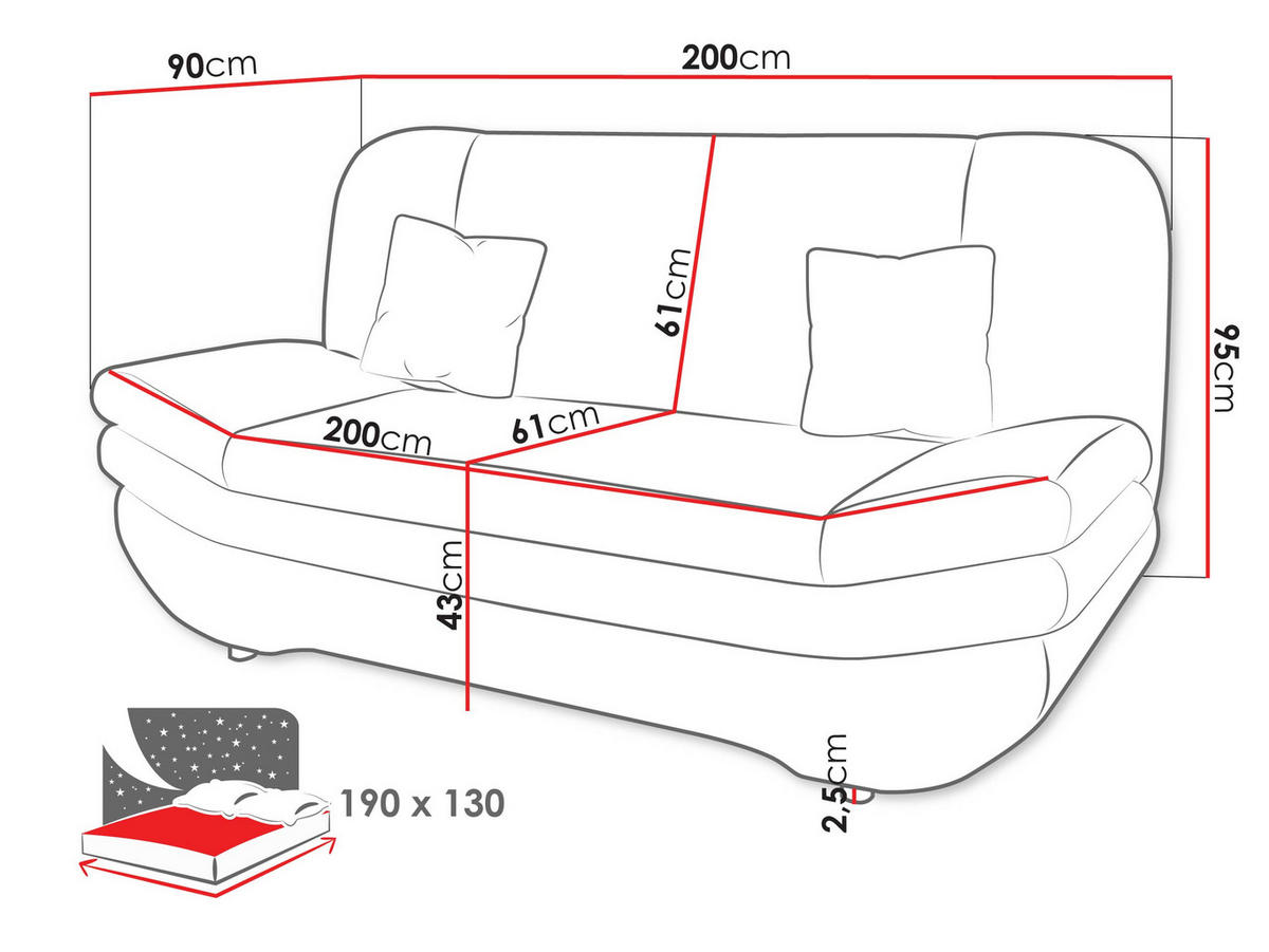 SCHLAFSOFA Weronika Premium - Hellbraun/Schwarz, Holz/Kunststoff (200/95/90cm) - MIRJAN24