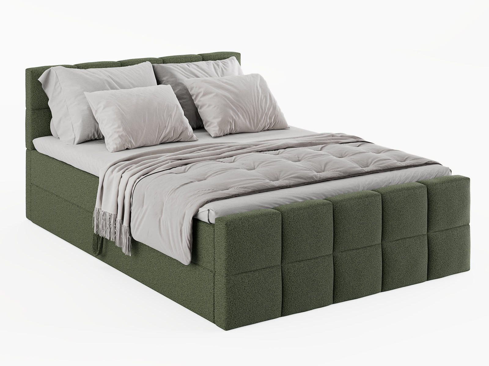 BOXBETT Vanessa 180/200 cm, in Grün, Bouclé-Stoff, Bettkasten, Matratze, Topper - Grün, Textil (180/200cm) - Barchello