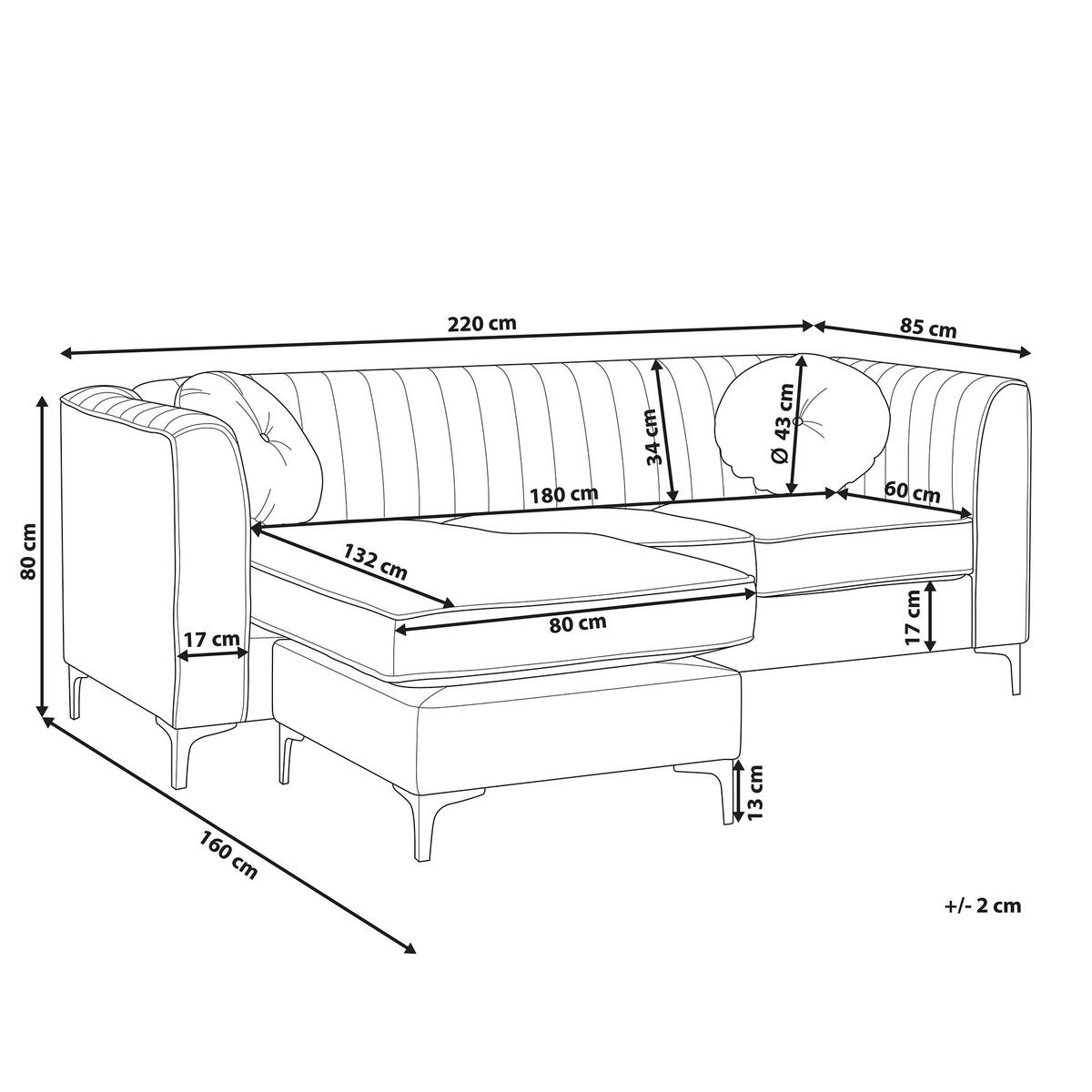 ECKSOFA Samtstoff Marineblau linksseitig Timra - Hellblau, Textil (220/160cm) - Beliani