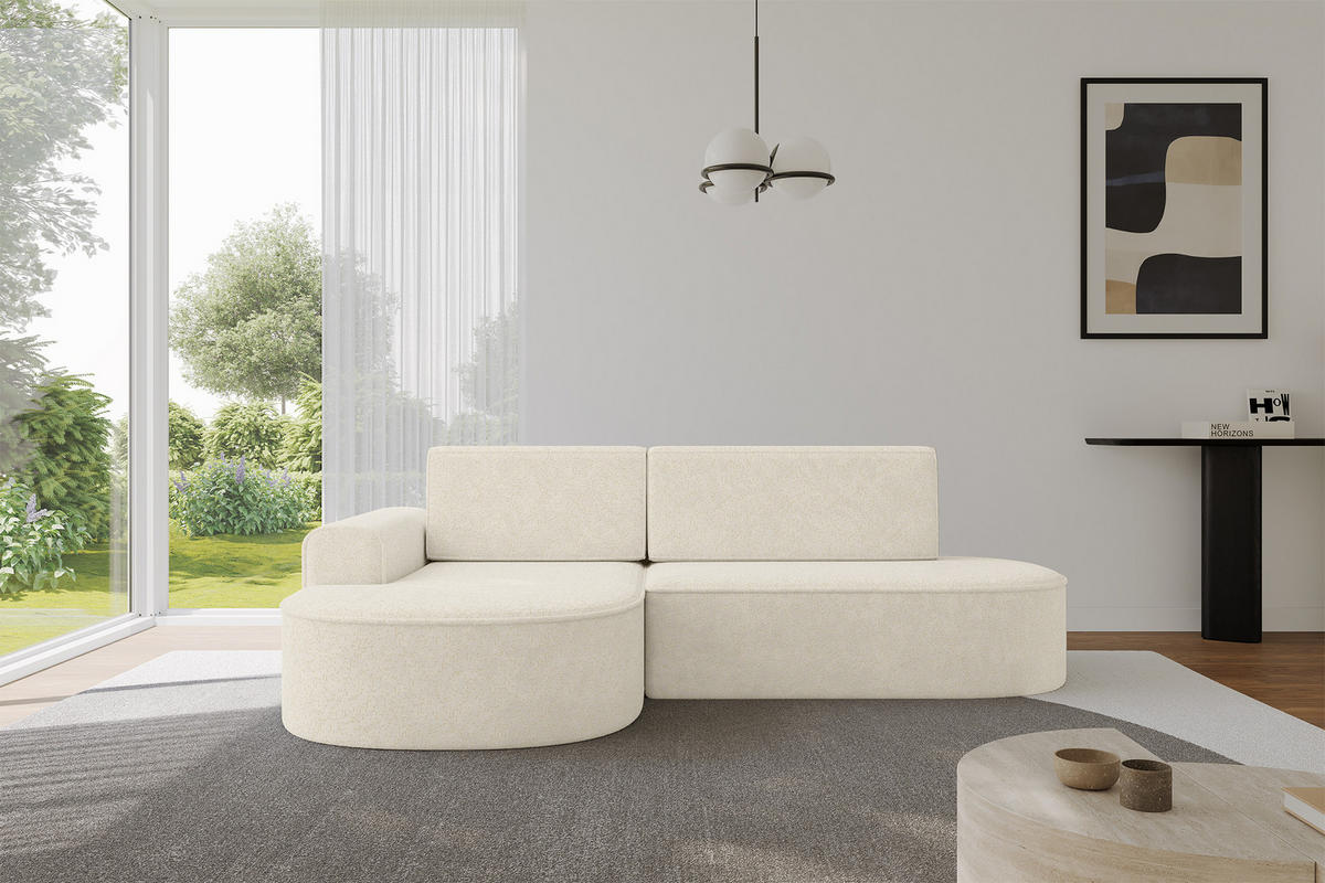 ECKSOFA mit Schlaffunktion und Bettkasten Ottomane Links MARI-L1-S - 283x167x85 cm Creme Tissu - Creme/Schwarz, Holzwerkstoff/Kunststoff (283/167cm) - ALTDECOR