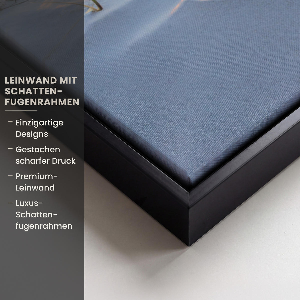 LEINWAND Bilder mit Rahmen - Strand - Sonne - Düne - Gras - Sand - Horizont - 70x50 - Hellblau, Textil (70/50cm) - MuchoWow