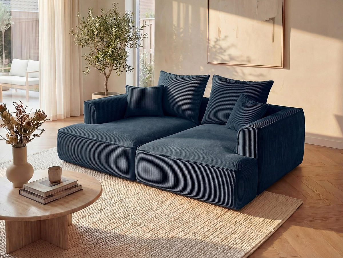 SOFA - 3 Personen - samt - blau Pineta - Blau, Textil (230/67/180cm) - Vente-Unique