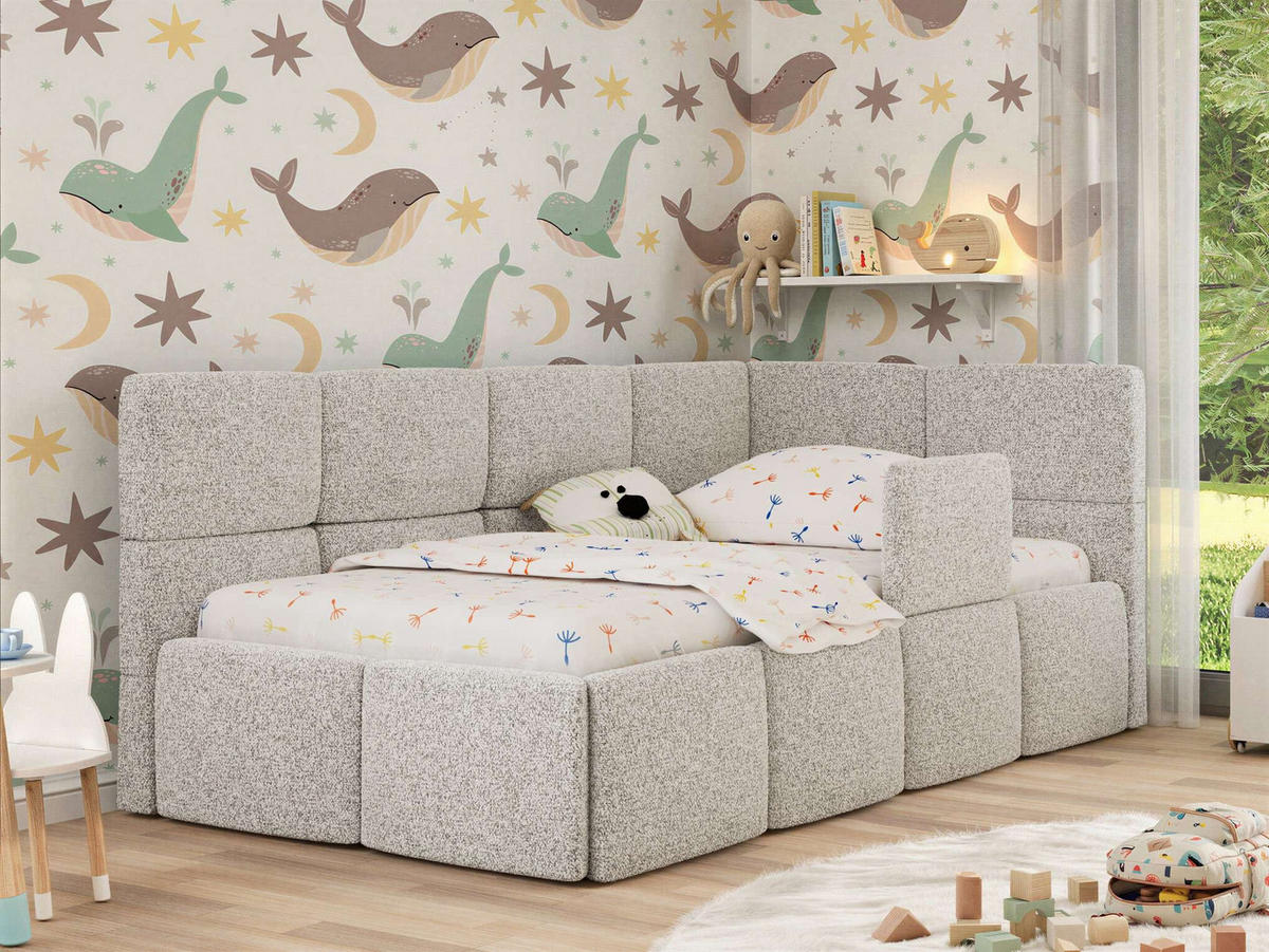DĚTSKÁ POSTEL ARVO ALTA 90/200 - Světle šedá Strukturovaná látka - Pravá - světle šedá, textil (90/200cm) - MKS