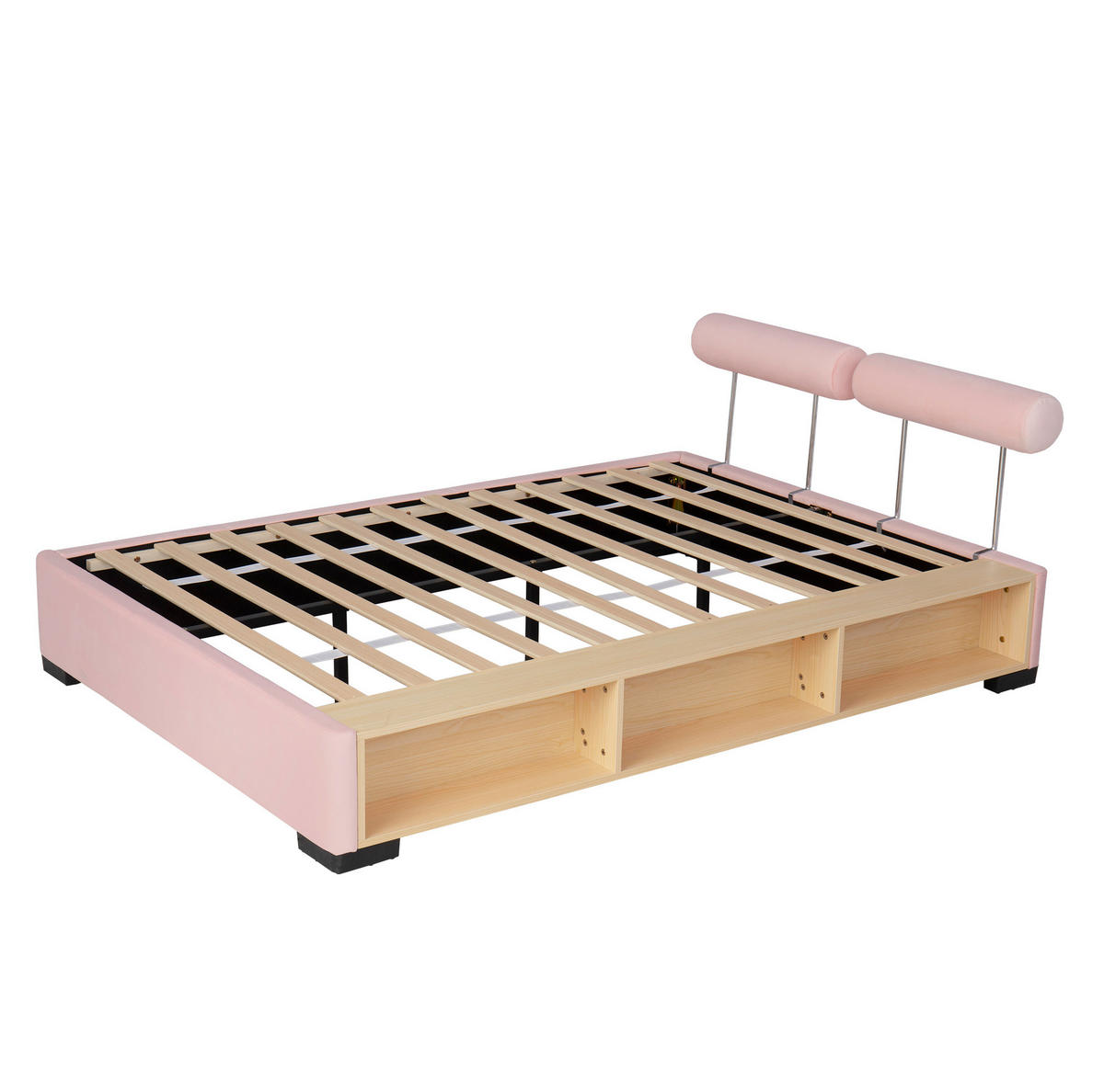 POLSTERBETT Rosa 140/200 cm mit LED und Stauraumfächern ohne Matratze - Pink, Textil (140/200cm) - MIVRAY
