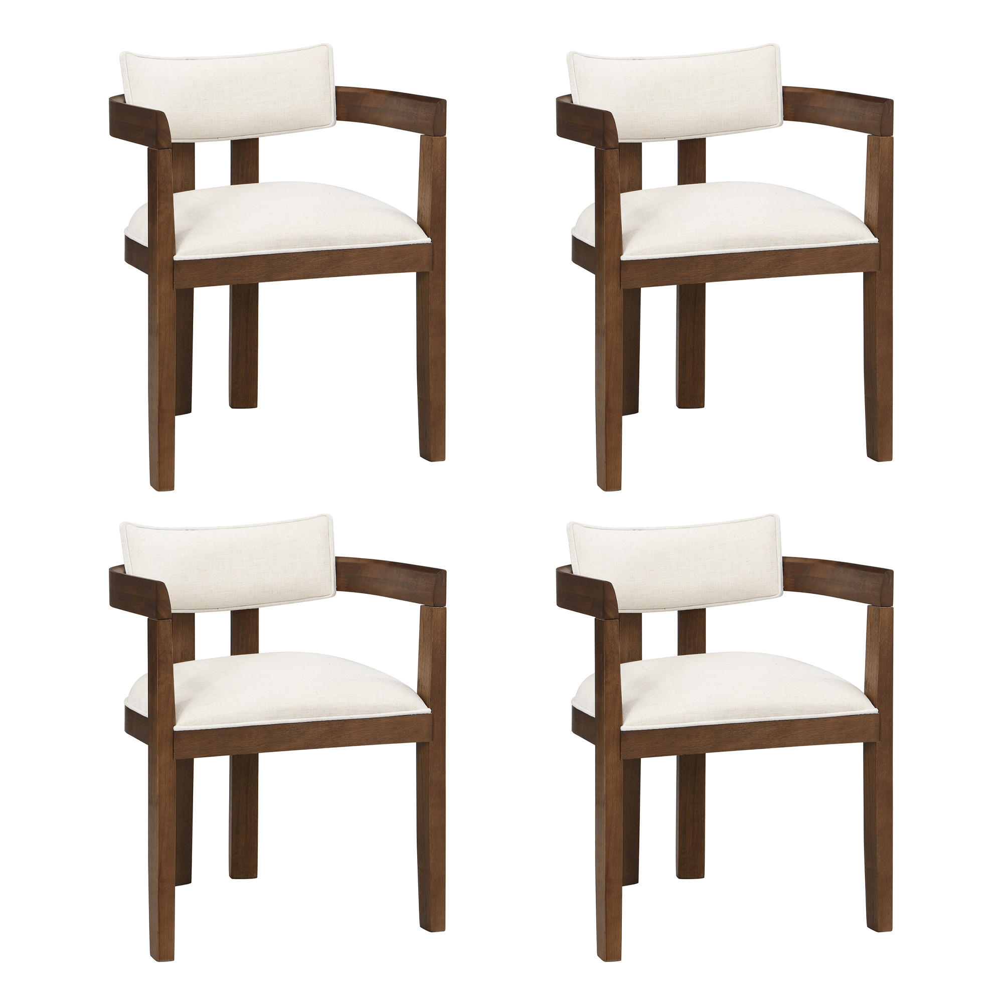 ARMLEHNSTUHL-SET DE-35822 4 Stück mit Leinenbezug Walnuss - Walnussfarben, Holz (60.5/78.5/57.5cm) - ComfortXL
