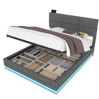 BETT mit Stauraum 160x200 cm Samt Grau mit LED und USB - Dunkelgrau, Metall (160/200cm) - Meubliv